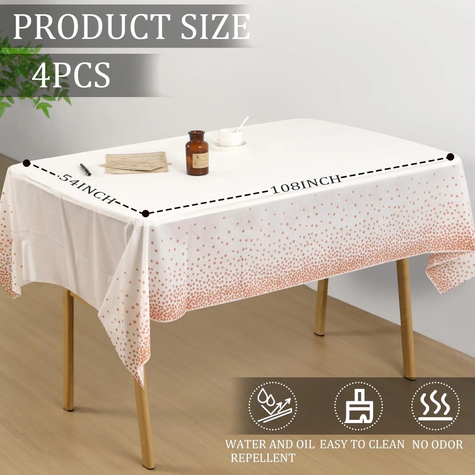 YAAVAAW Tovaglie in Plastica a Pois Bianchi e Oro Rosa per Tavolo Rettangolare, 137 x 274 cm, Confezione da 4 - immagine 2