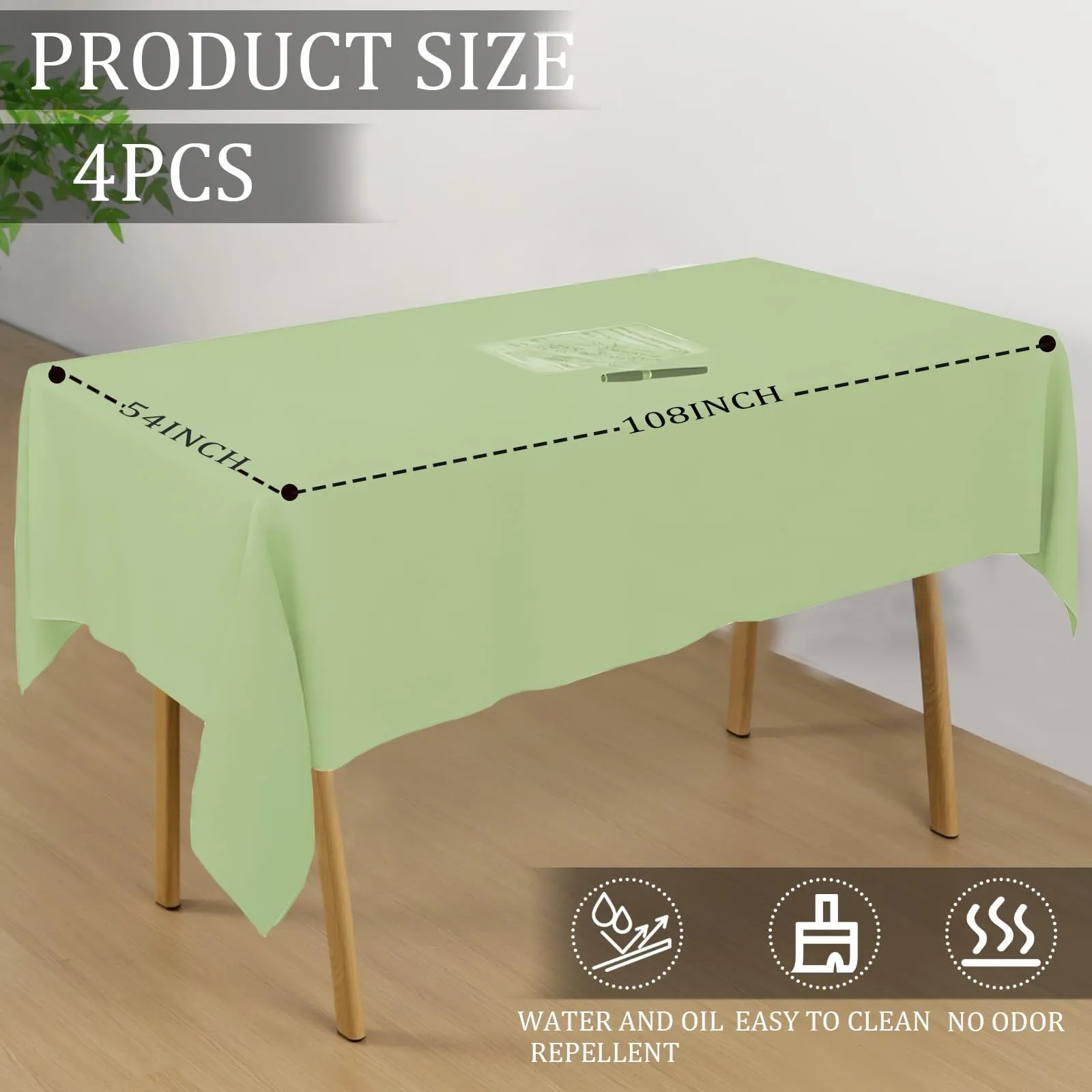YAAVAAW Tovaglie in plastica usa e getta, rettangolari, 137 x 274 cm, verde salvia, confezione da 4 pezzi - immagine 2