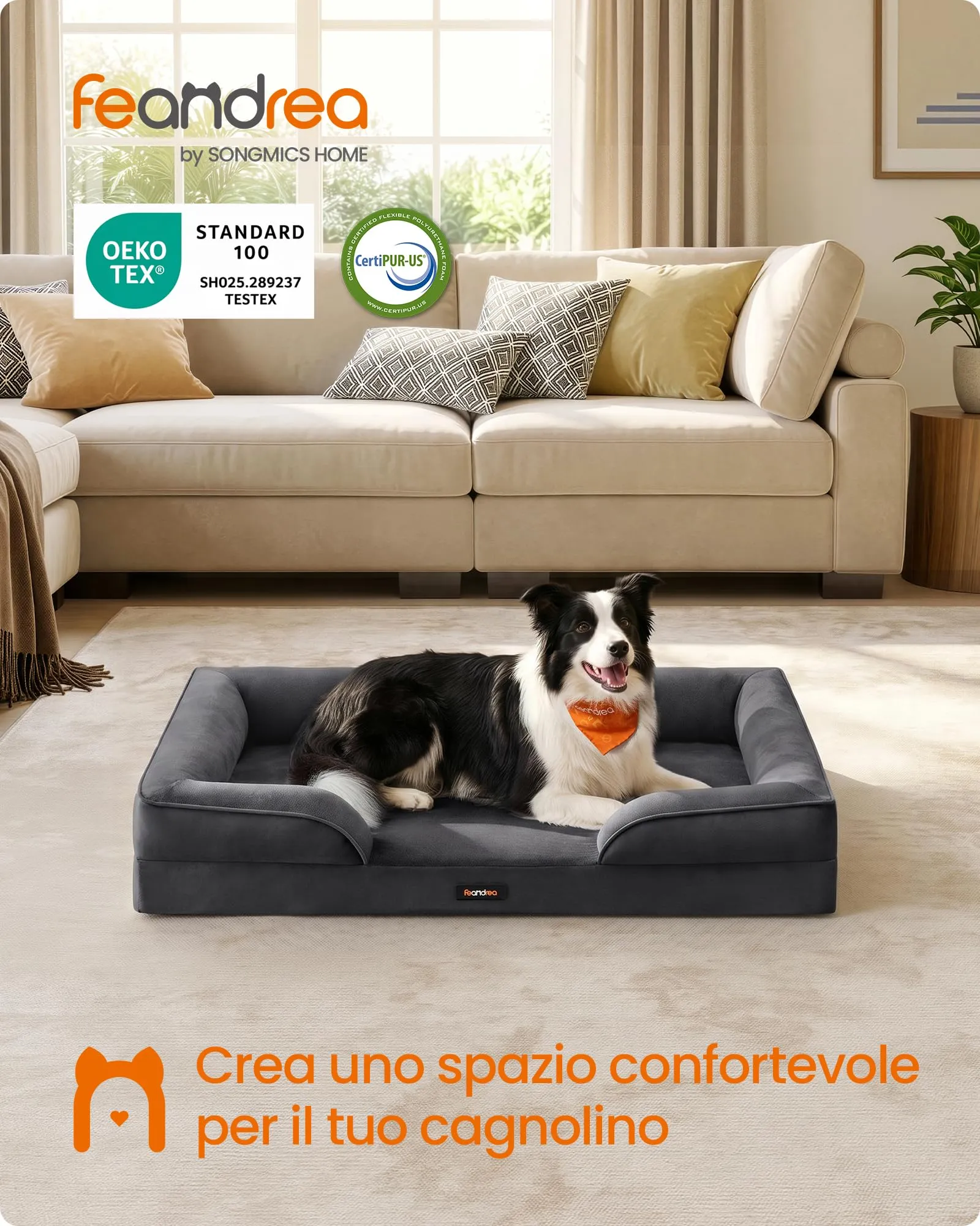Feandrea Cuccia Ortopedica per Cani in Flanella, 104 x 69 x 17 cm - immagine 2
