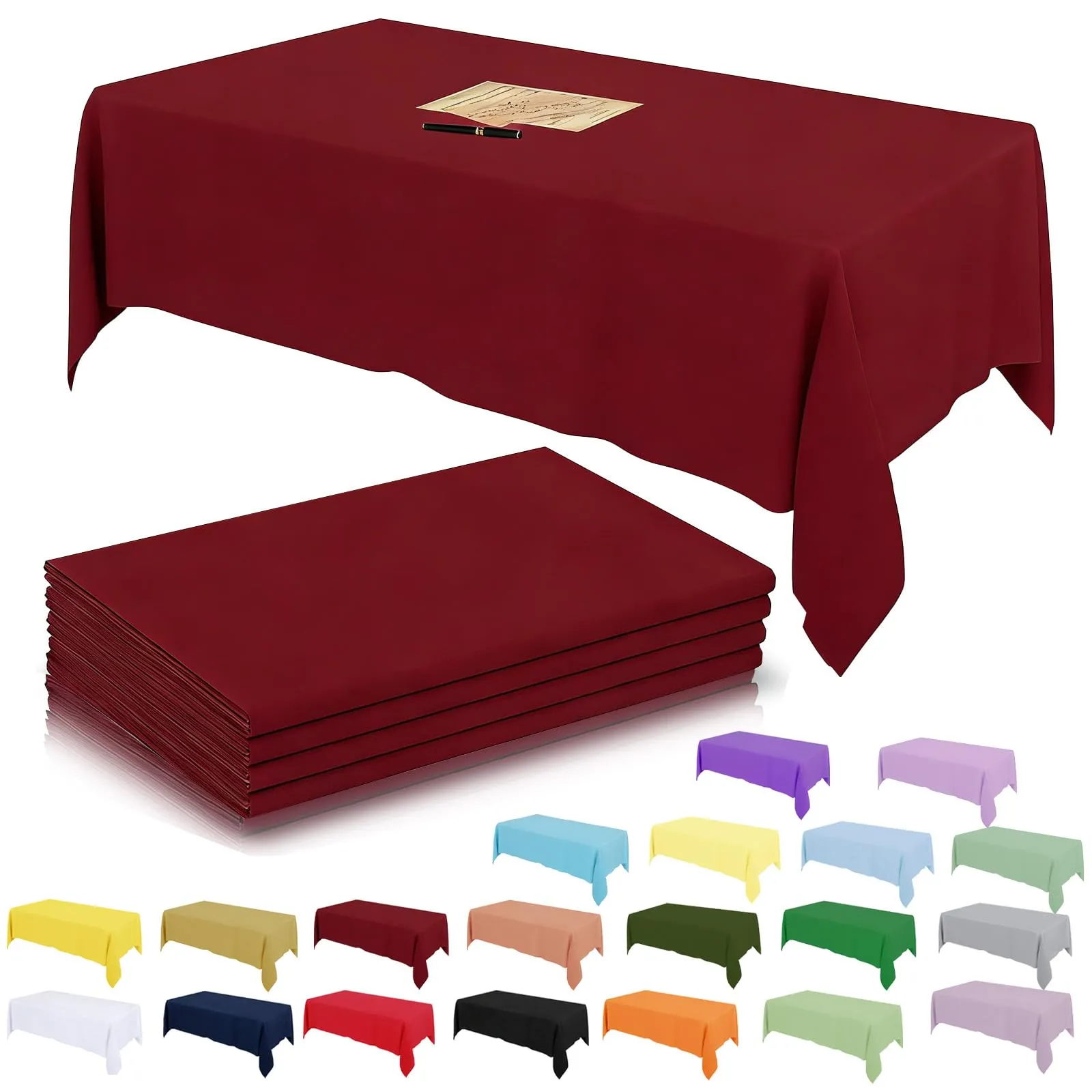 YAAVAAW Tovaglie in plastica bordeaux per tavoli rettangolari, 137 x 274 cm, usa e getta, confezione da 4 pezzi - immagine 1