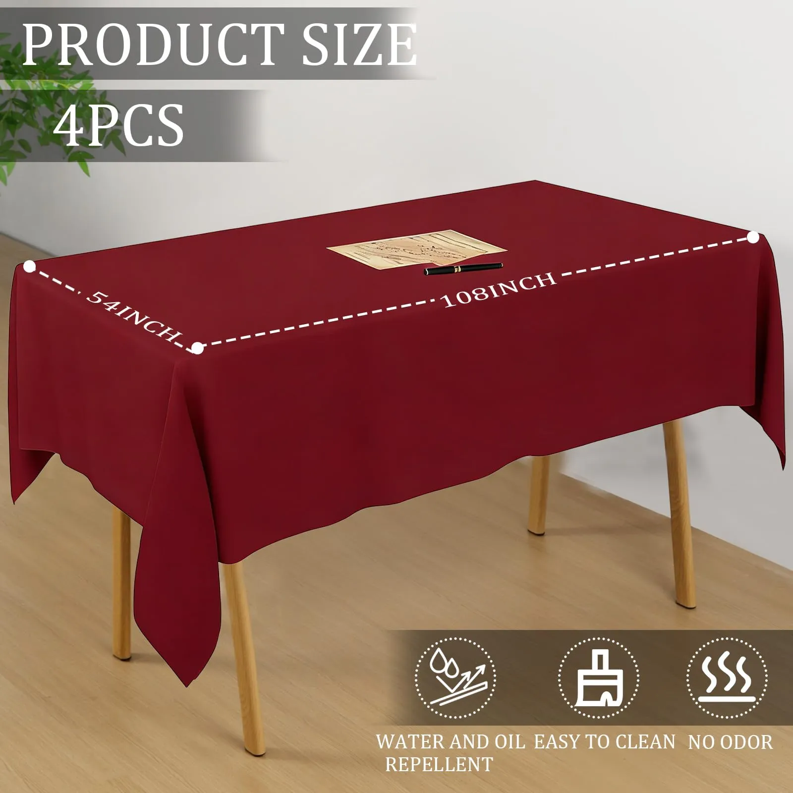 YAAVAAW Tovaglie in plastica bordeaux per tavoli rettangolari, 137 x 274 cm, usa e getta, confezione da 4 pezzi - immagine 2