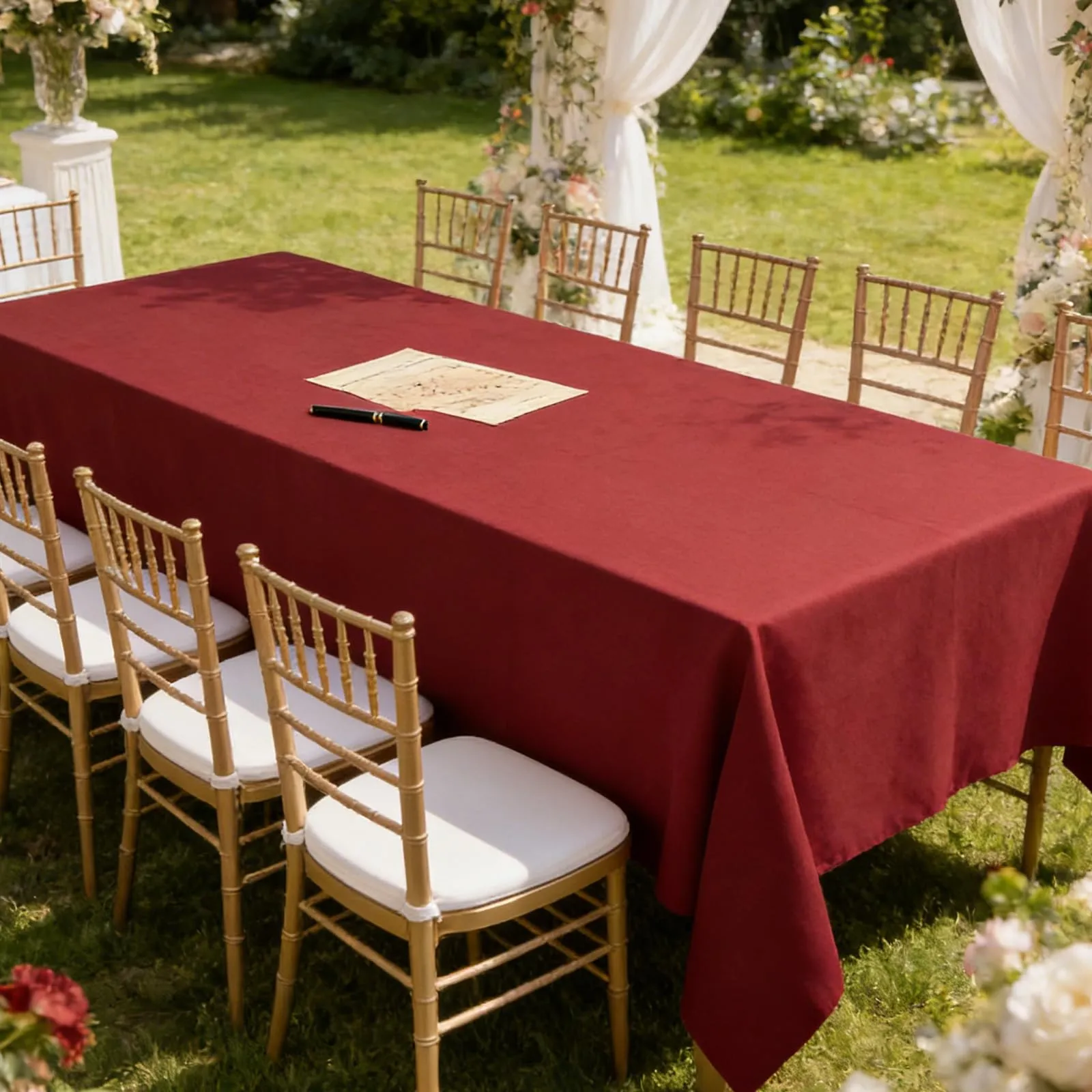 YAAVAAW Tovaglie in plastica bordeaux per tavoli rettangolari, 137 x 274 cm, usa e getta, confezione da 4 pezzi - immagine 5