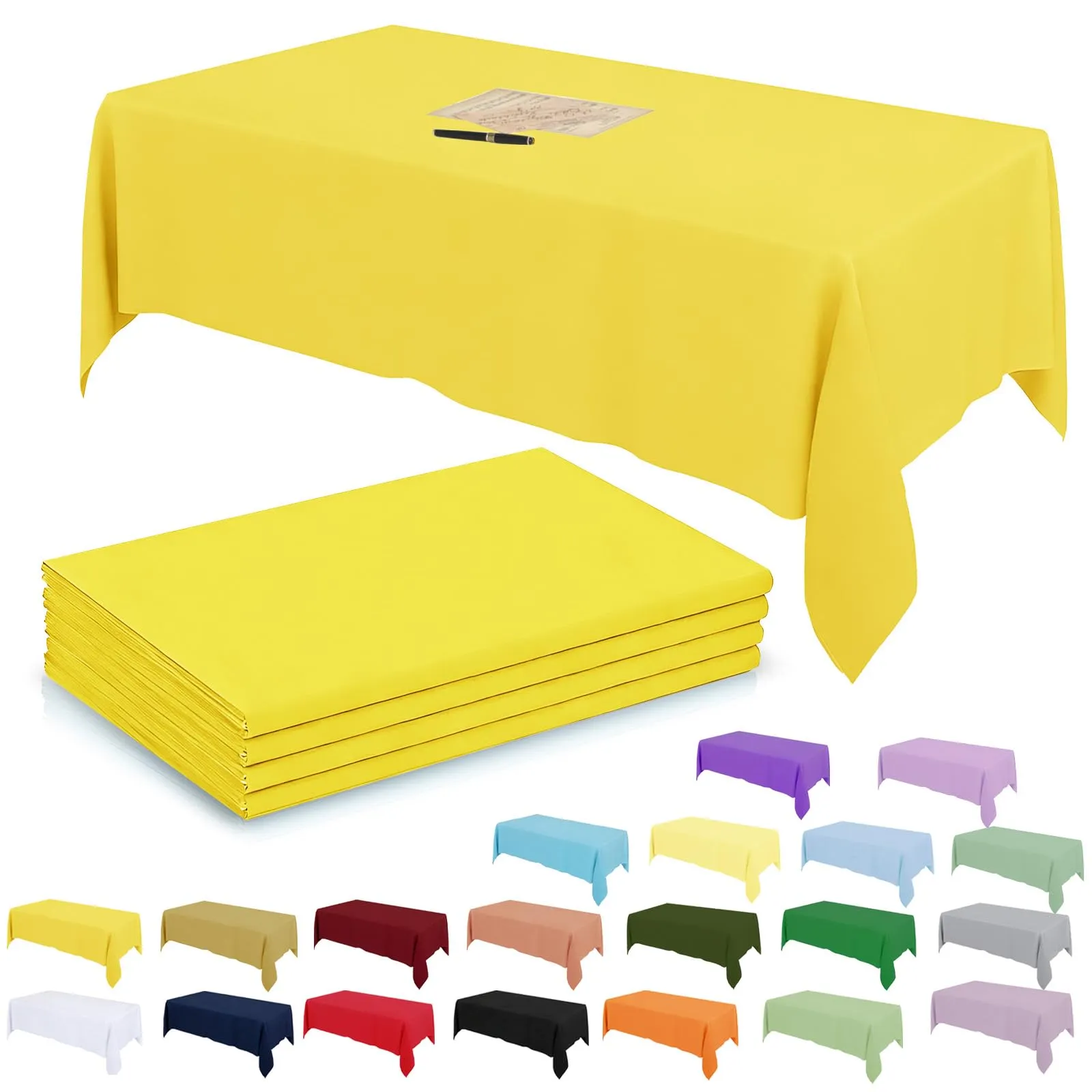 YAAVAAW Tovaglia in plastica gialla per tavoli rettangolari, 137 x 274 cm, 4 Pezzi - immagine 1
