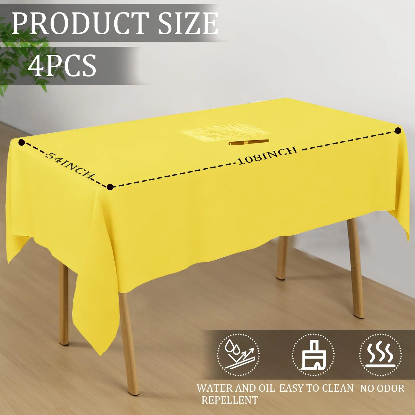 YAAVAAW Tovaglia in plastica gialla per tavoli rettangolari, 137 x 274 cm, 4 Pezzi - immagine 2