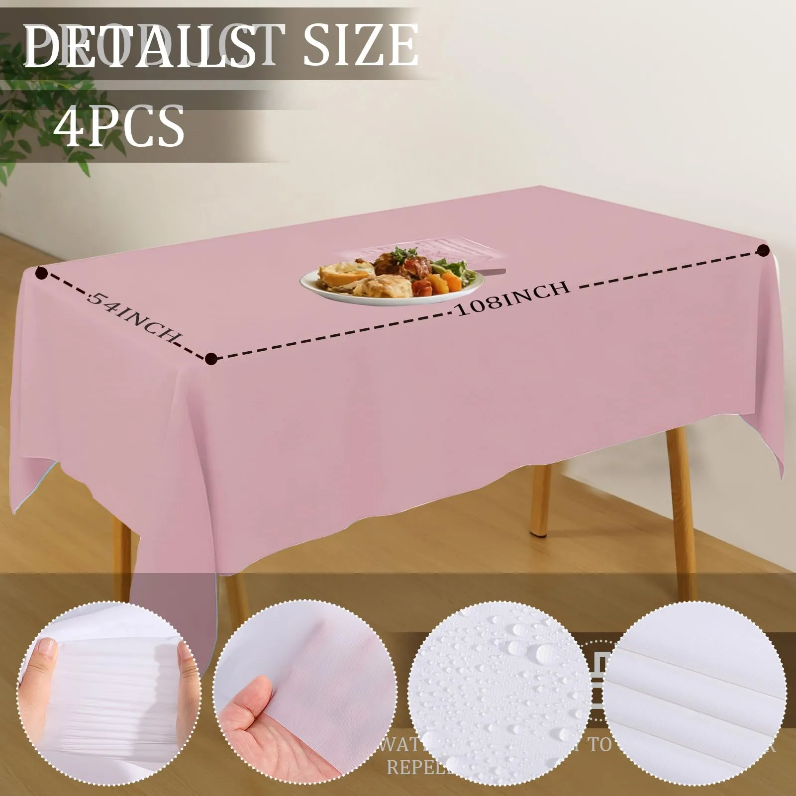 YAAVAAW Tovaglie in Plastica Rettangolari, Rosa Confetto, 137 x 274 cm, Confezione da 4, Usa e Getta - immagine 2
