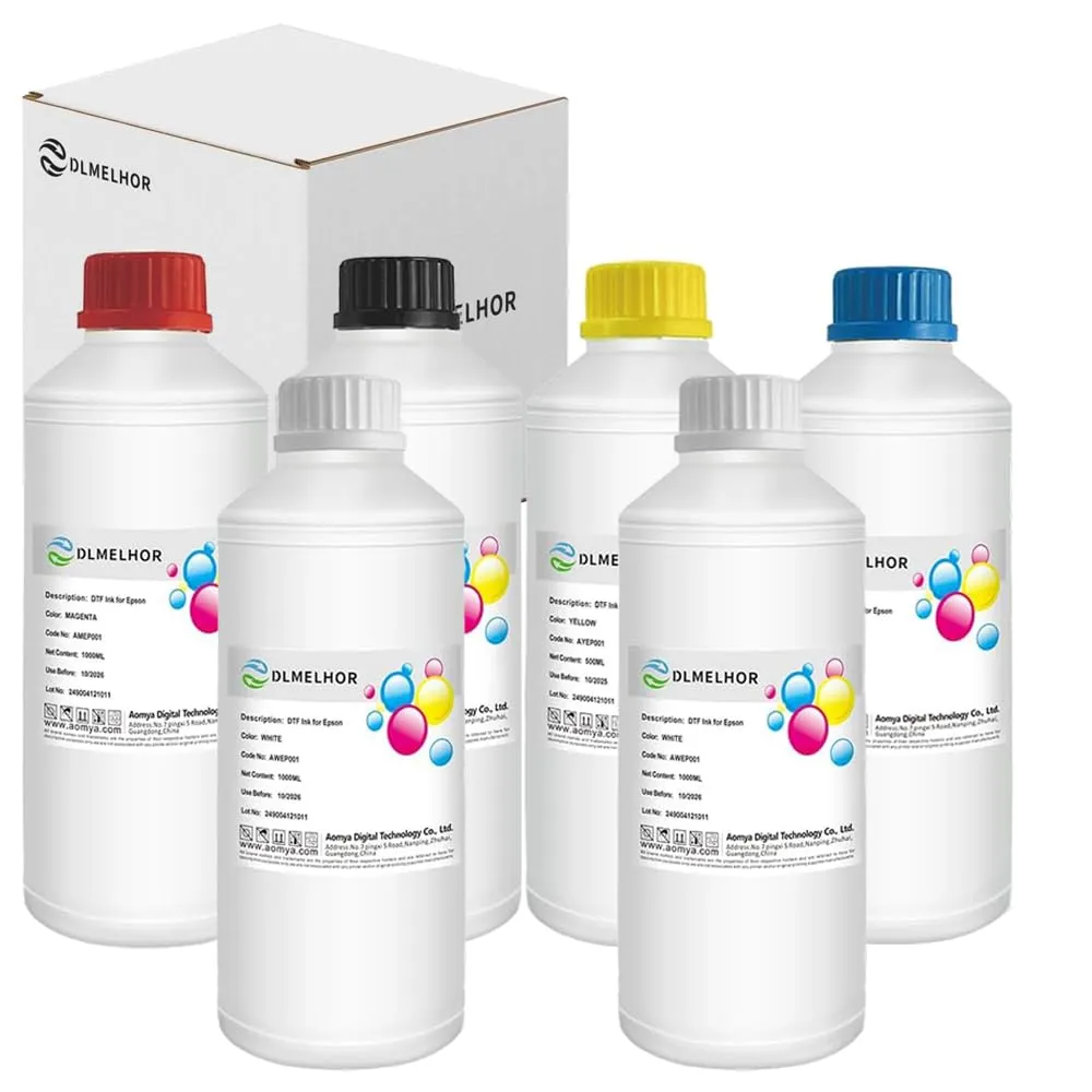 DLMELHOR Inchiostro DTF Premium 6000ml per Stampanti a Getto d'Inchiostro, Compatibile con L800, L1800, L805, R1390, I4720, I3200, XP600, DX5 - immagine 1