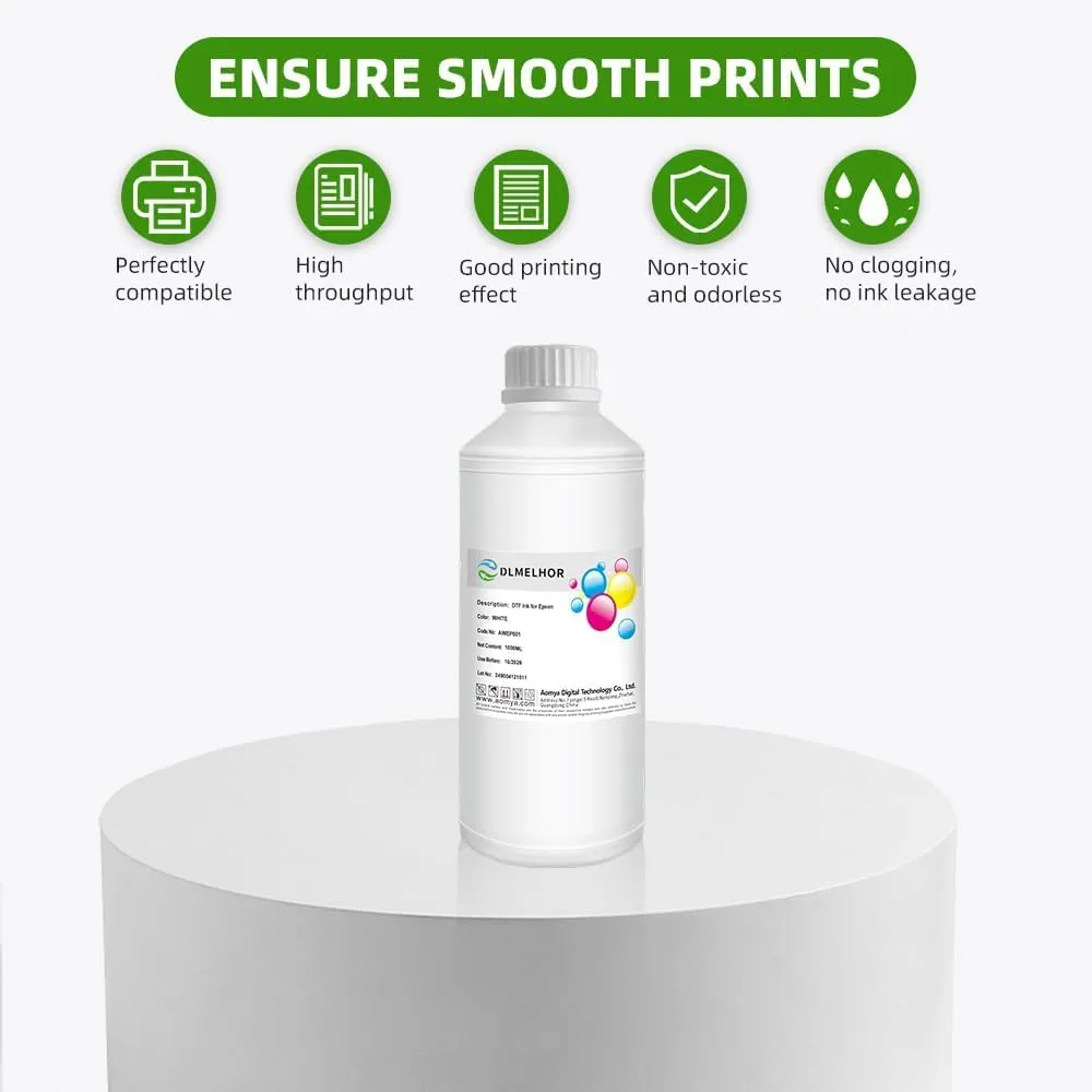 DLMELHOR Inchiostro DTF Premium 6000ml per Stampanti a Getto d'Inchiostro, Compatibile con L800, L1800, L805, R1390, I4720, I3200, XP600, DX5 - immagine 2