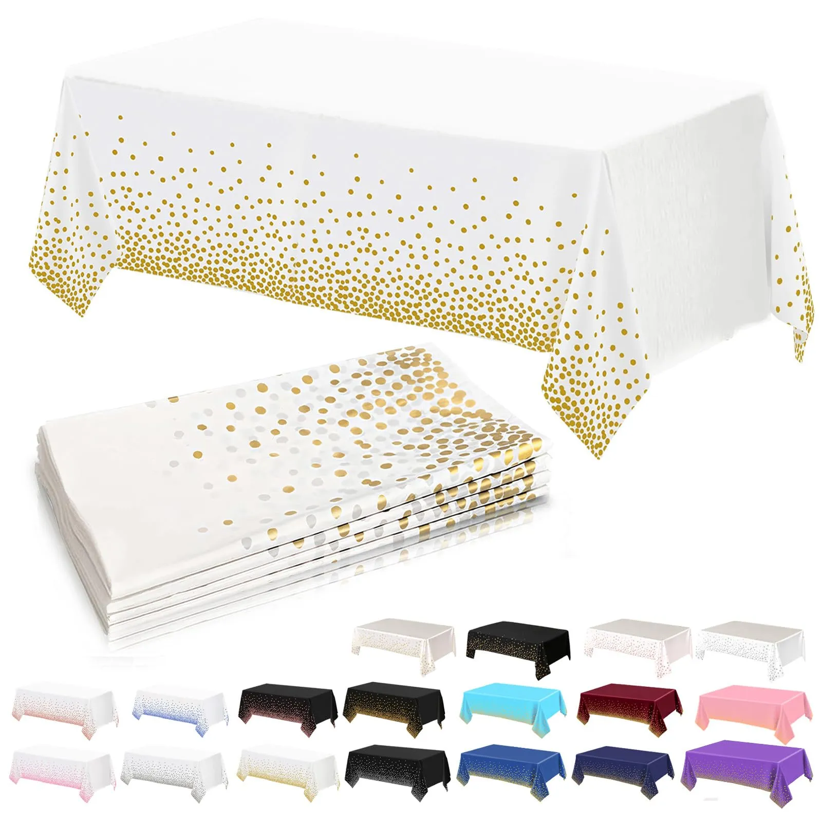 YAAVAAW Tovaglie in plastica a pois bianchi e oro per tavoli rettangolari, 137 x 274 cm, confezione da 4, usa e getta - immagine 1