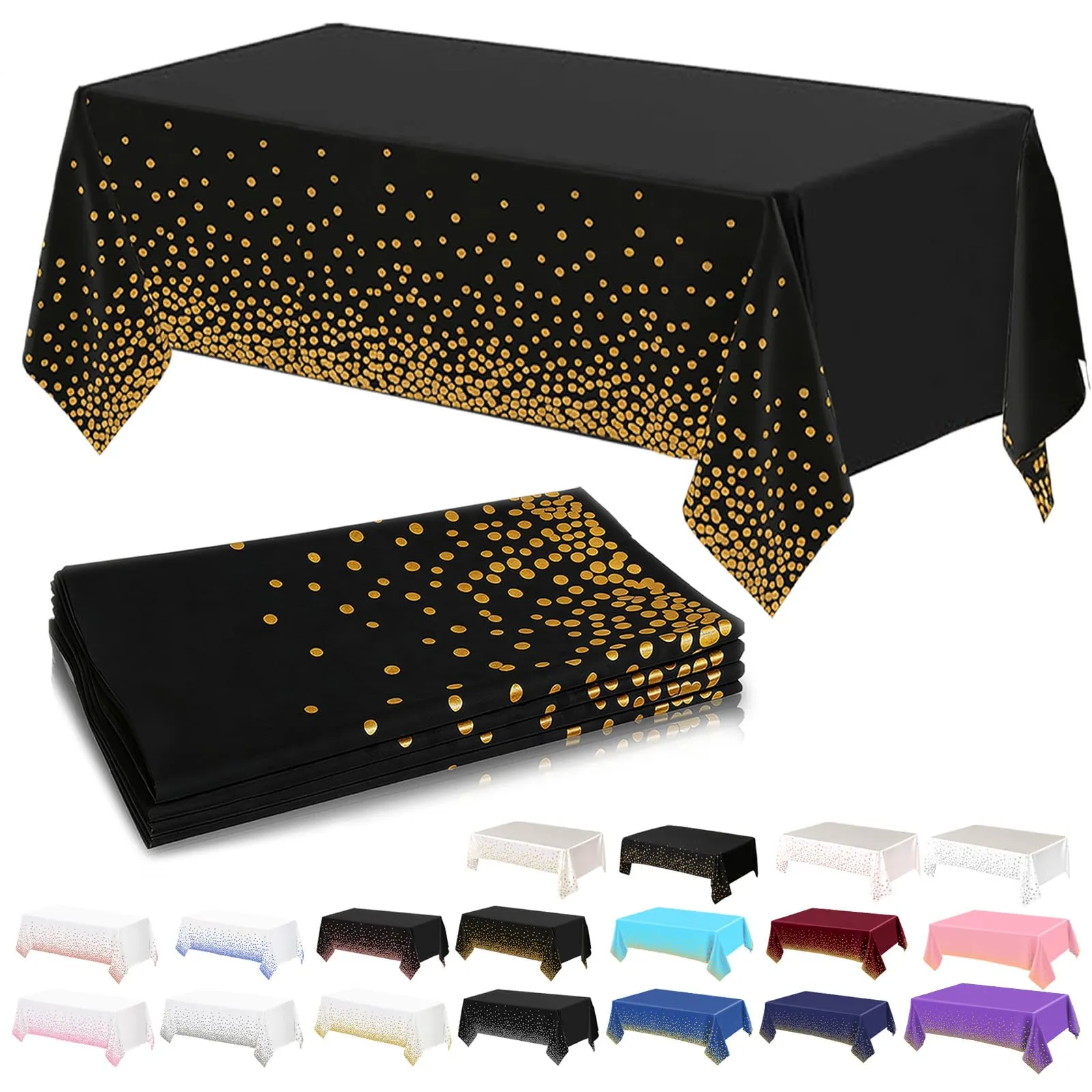 YAAVAAW Tovaglie in Plastica a Pois Neri e Oro, Set da 4, 137 x 274 cm - immagine 1