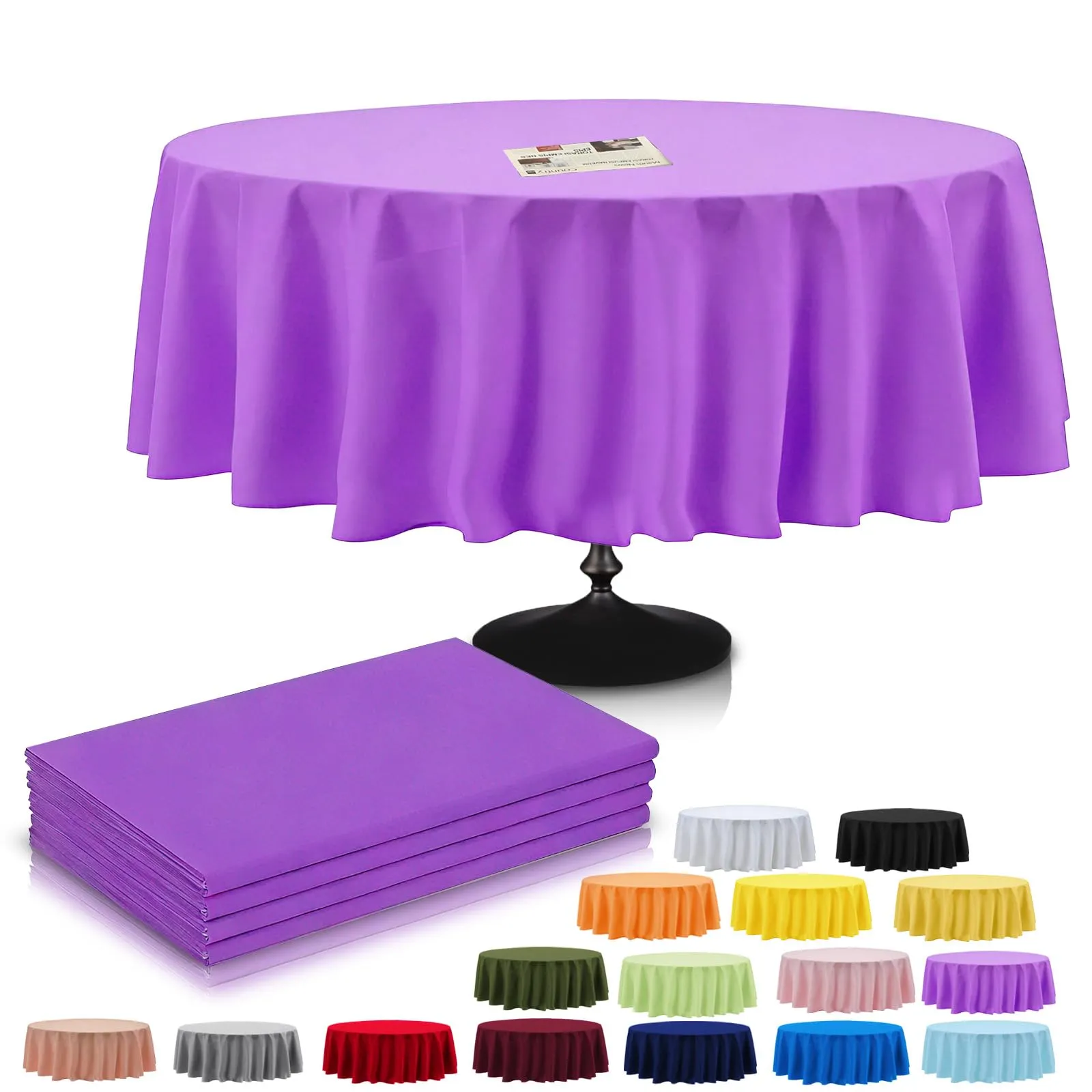 YAAVAAW Tovaglie in Plastica Viola per Tavoli Rotondi, 213 cm, Set da 4, Usa e Getta - immagine 1