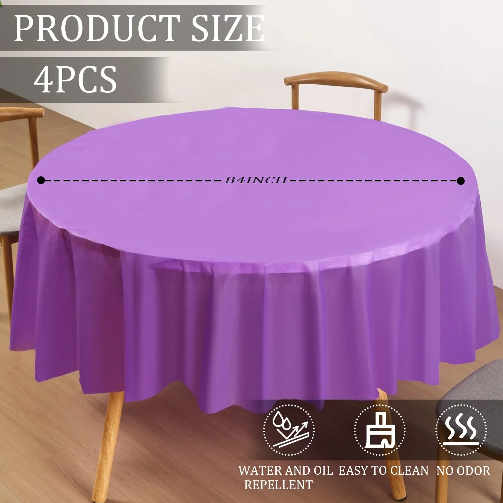 YAAVAAW Tovaglie in Plastica Viola per Tavoli Rotondi, 213 cm, Set da 4, Usa e Getta - immagine 2