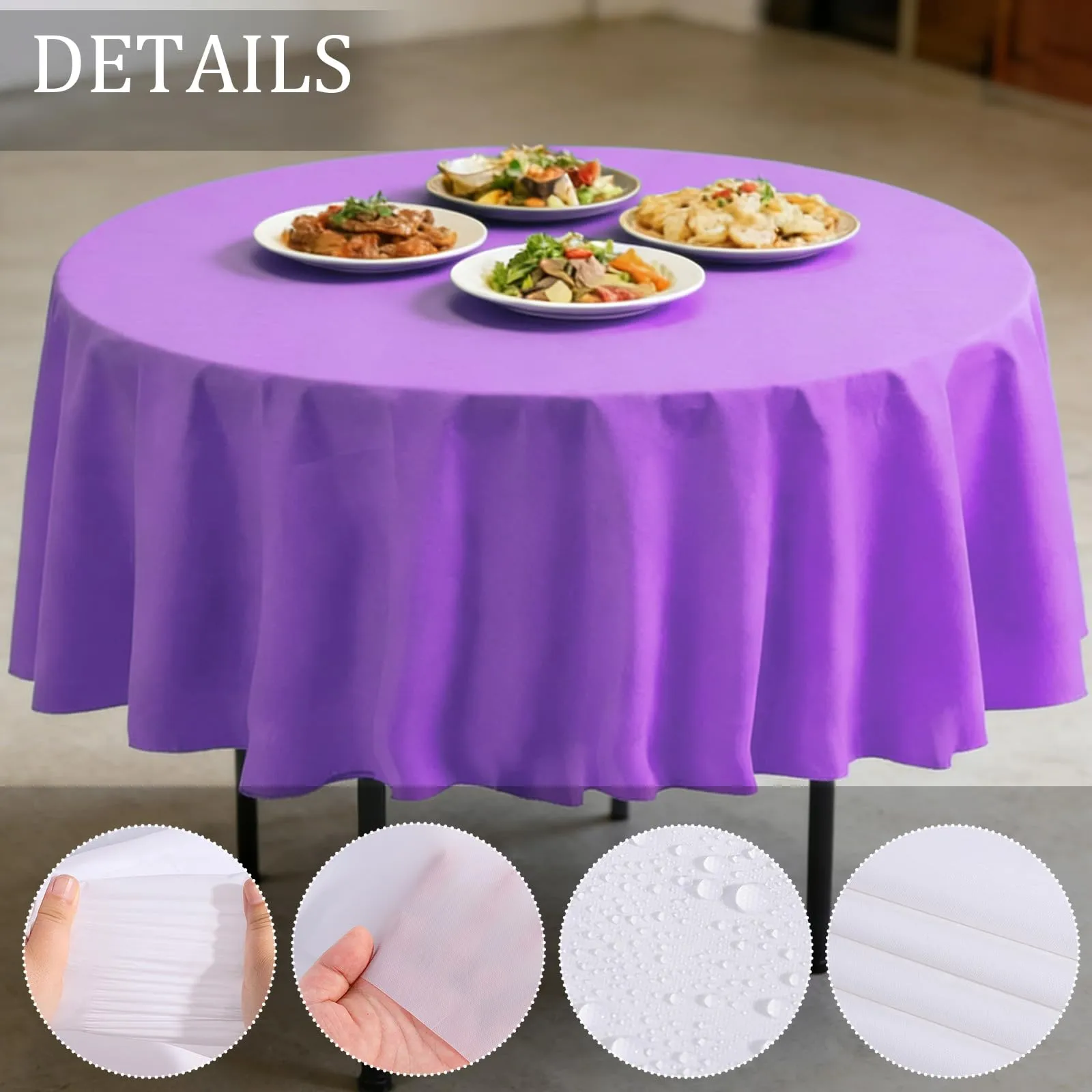 YAAVAAW Tovaglie in Plastica Viola per Tavoli Rotondi, 213 cm, Set da 4, Usa e Getta - immagine 3