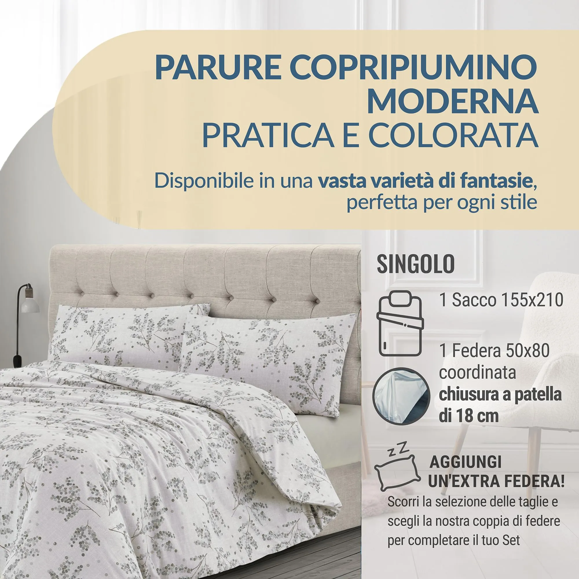 Dorian Home Copripiumino Singolo in Cotone 155x210 cm con Federa - immagine 2