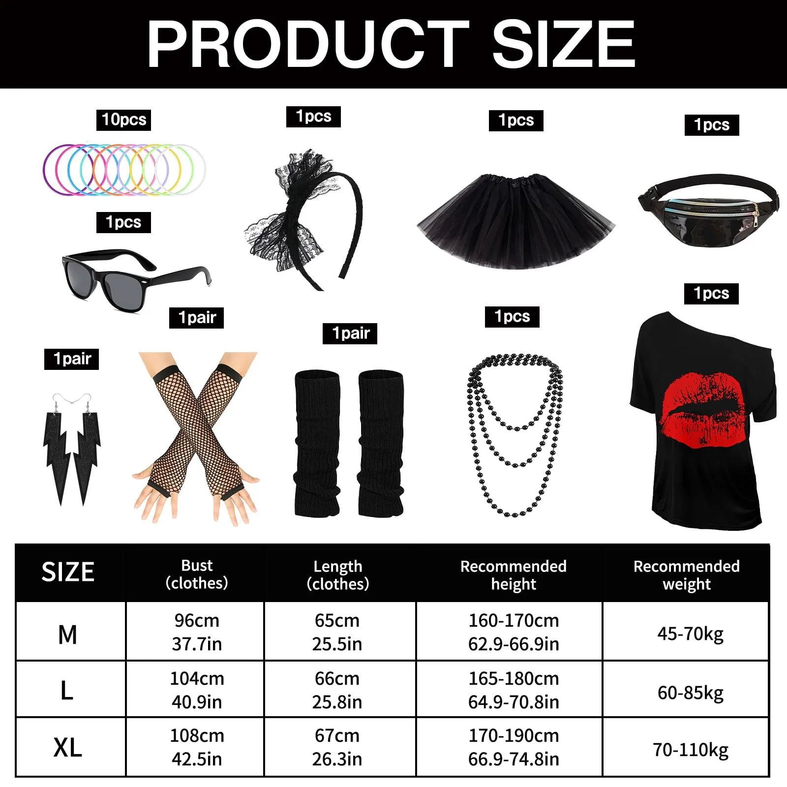 DAZZTIME Set Accessori Anni 80 Donna per Costume Carnevale e Halloween - immagine 2