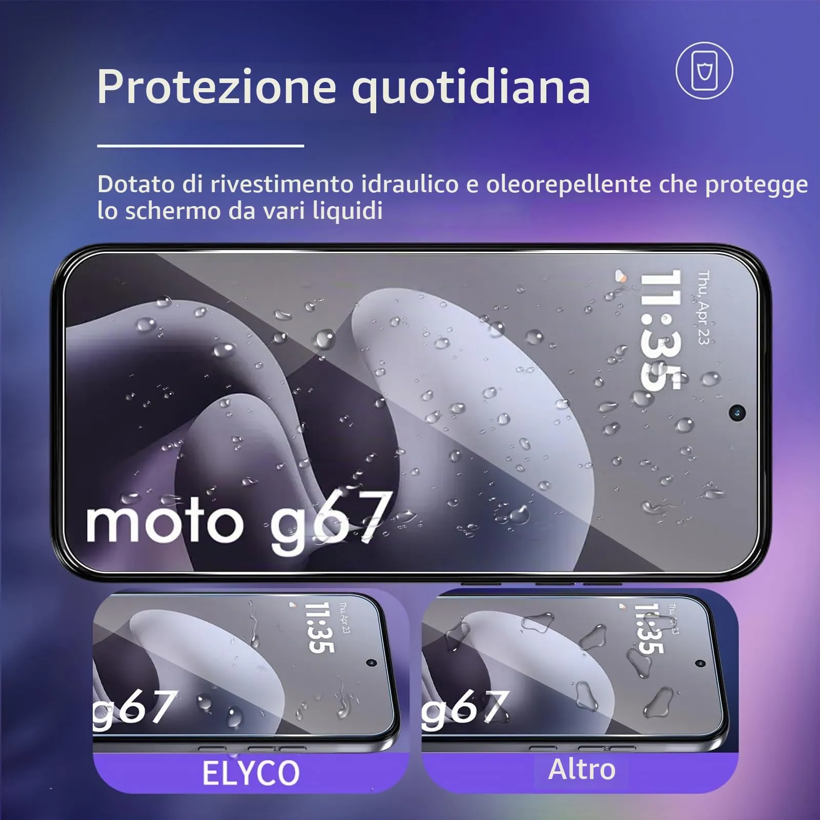 ELYCO Vetro Temperato per Motorola Moto G67/G77, 3+3 Pezzi - immagine 2