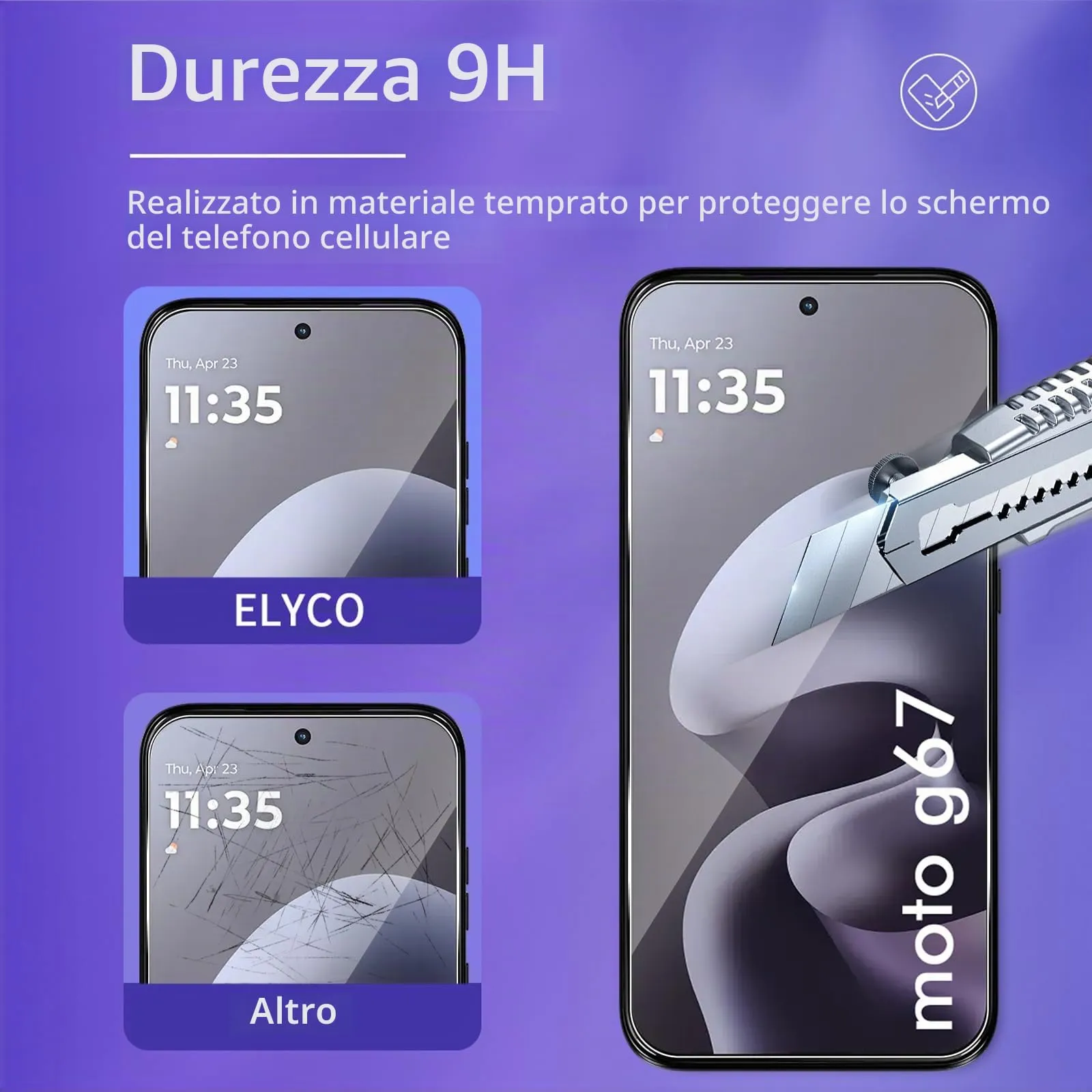 ELYCO Vetro Temperato per Motorola Moto G67/G77, 3+3 Pezzi - immagine 3