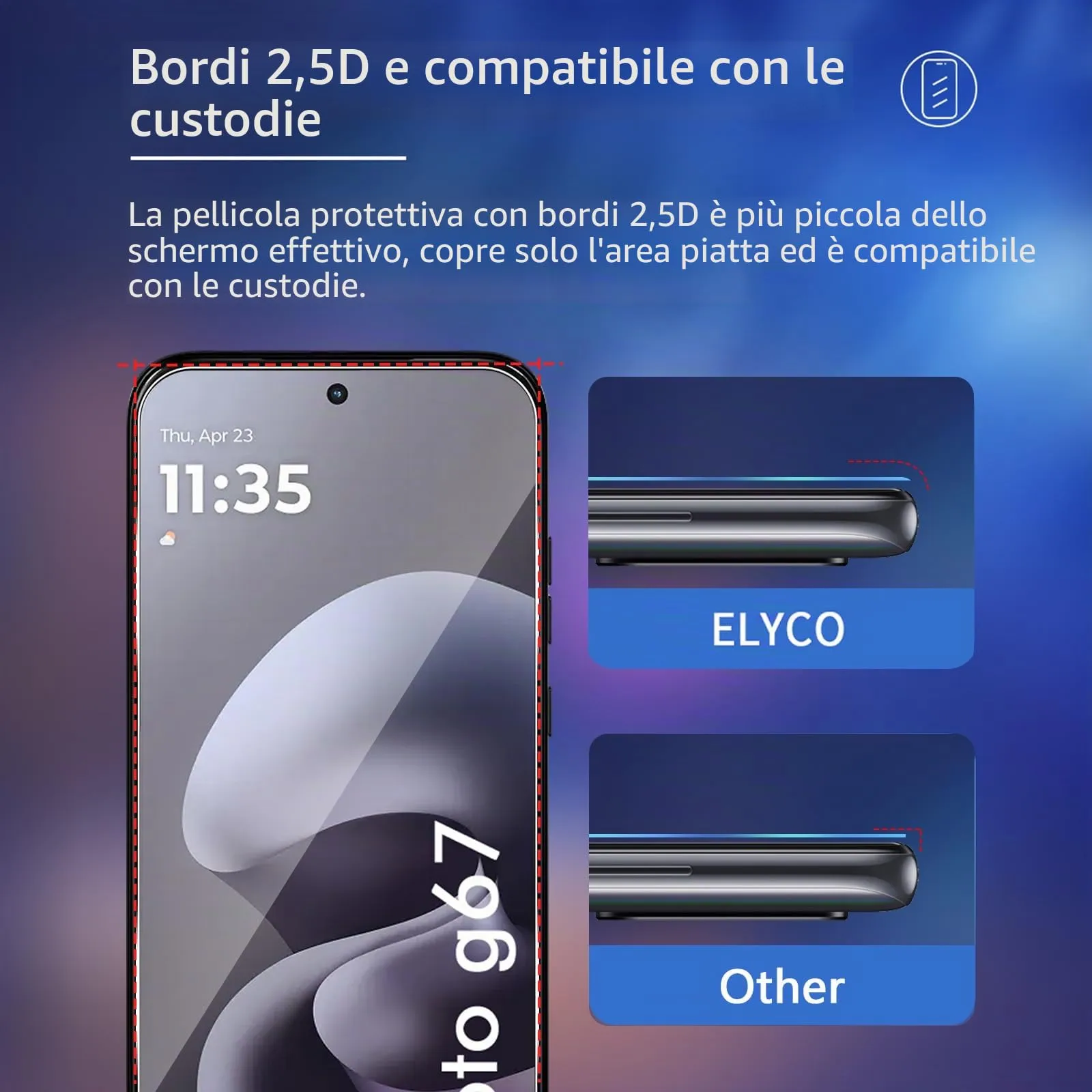 ELYCO Vetro Temperato per Motorola Moto G67/G77, 3+3 Pezzi - immagine 5
