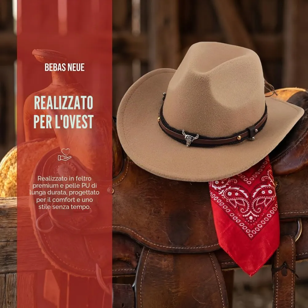 WFKKMEQ Set Accessori Costume da Cowboy 7 Pezzi con Cappello, Bandana, Cintura, Fondina, Collana e Distintivo (Cammello) - immagine 3