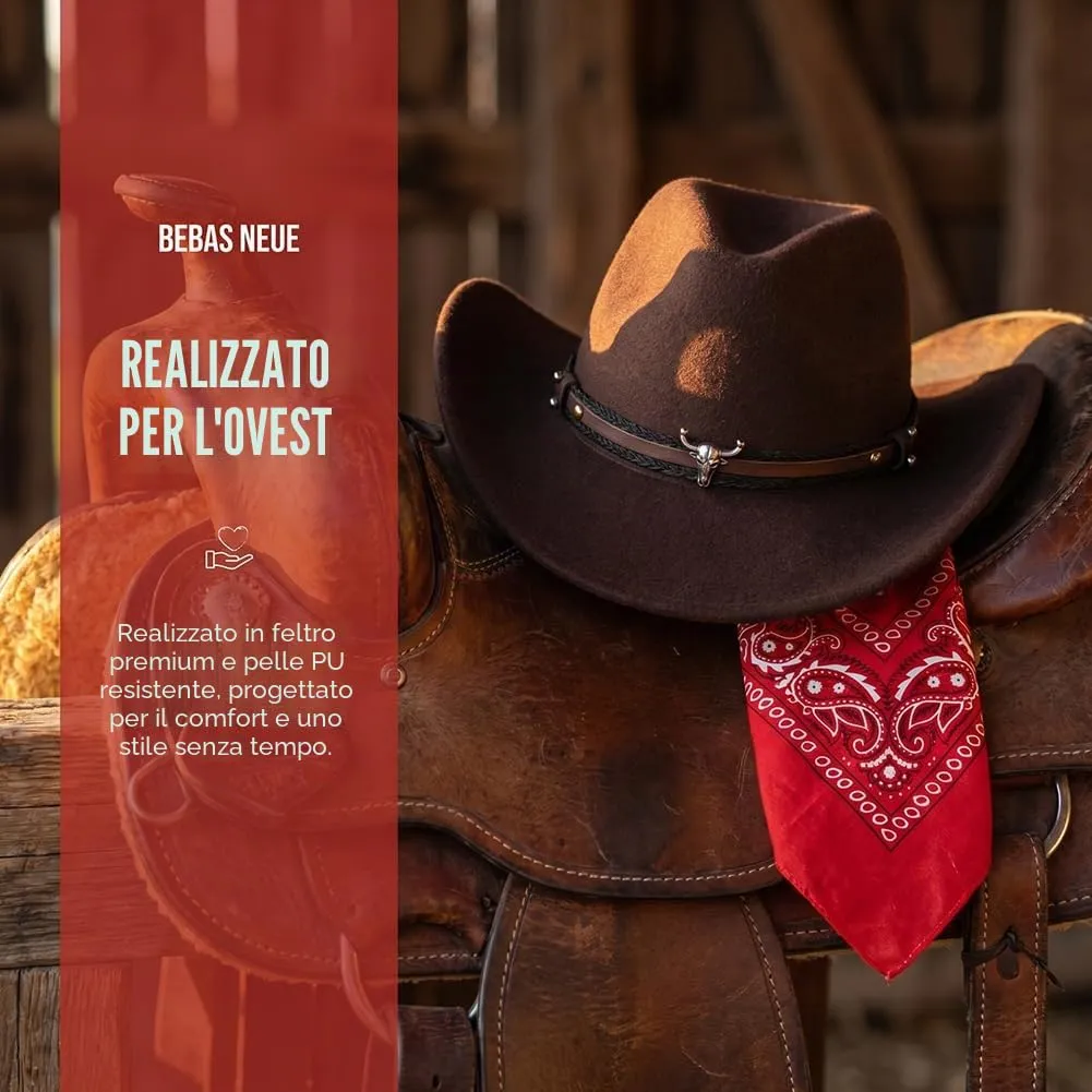 WFKKMEQ Set Accessori Costume da Cowboy 7 Pezzi con Cappello, Bandana, Cintura, Fondina, Collana e Distintivo (Caffè) - immagine 5