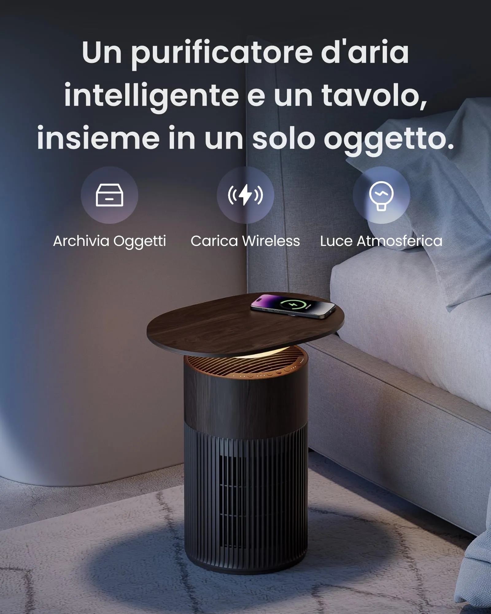 SwitchBot Purificatore d'aria da tavolo con App, Filtro HEPA, CADR 400m³/h, Colore Legno Noce - immagine 2