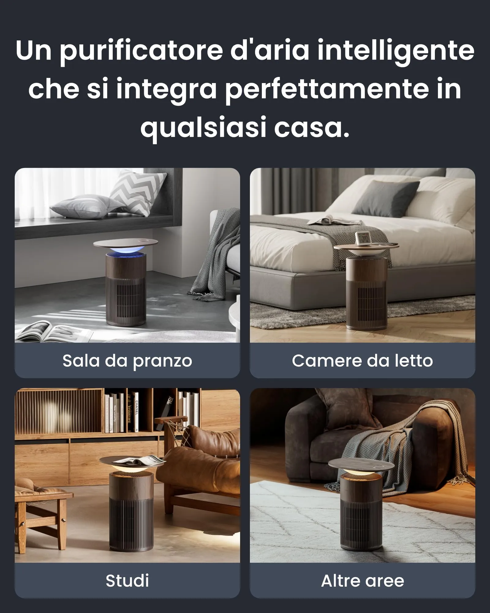 SwitchBot Purificatore d'aria da tavolo con App, Filtro HEPA, CADR 400m³/h, Colore Legno Noce - immagine 9