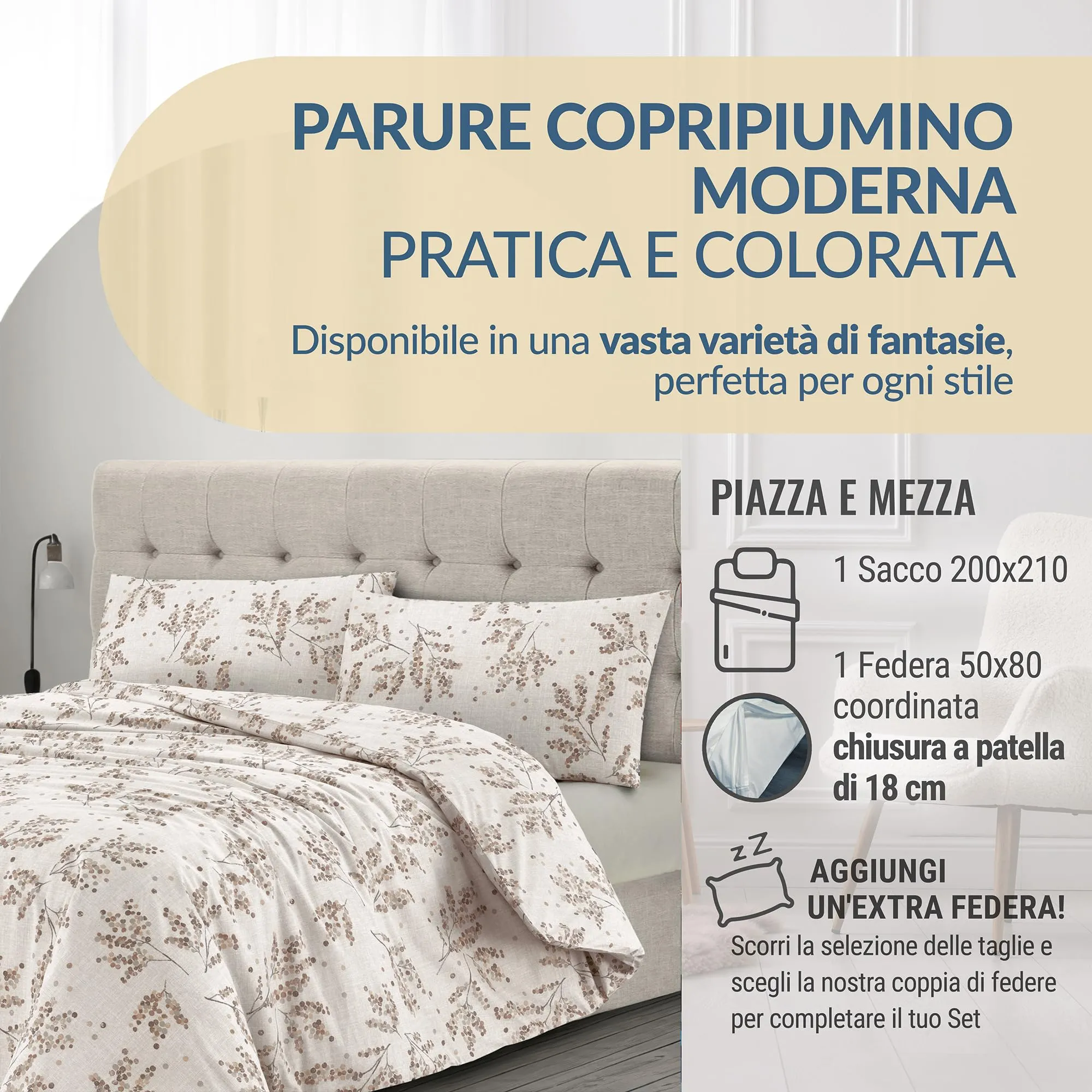 Dorian Home Copripiumino Una Piazza e Mezza in Cotone 200x210 con Federa - immagine 2