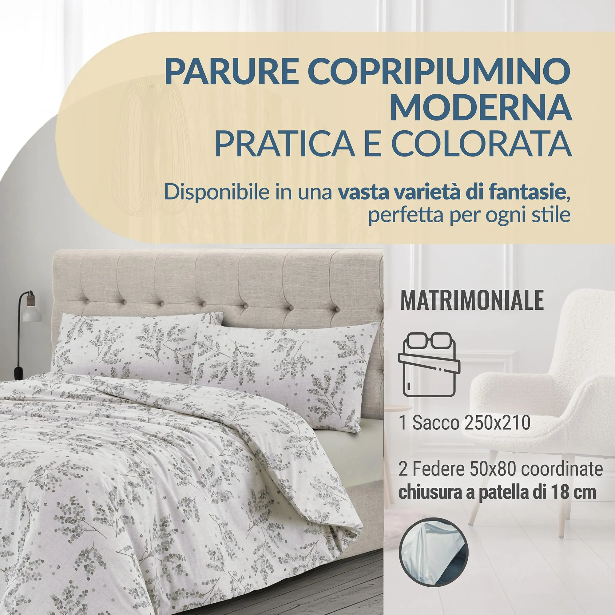 Dorian Home Copripiumino Matrimoniale in Cotone 250x210 cm con 2 Federe - immagine 2