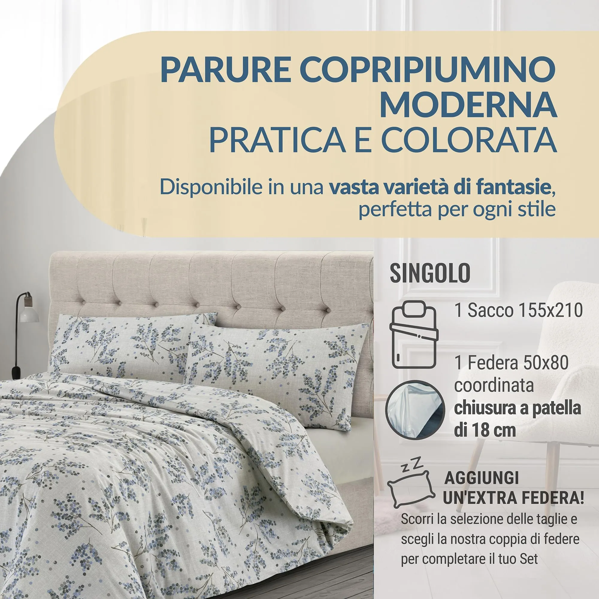 Dorian Home Set Copripiumino Singolo in Cotone 155x210 cm con Federa - immagine 2