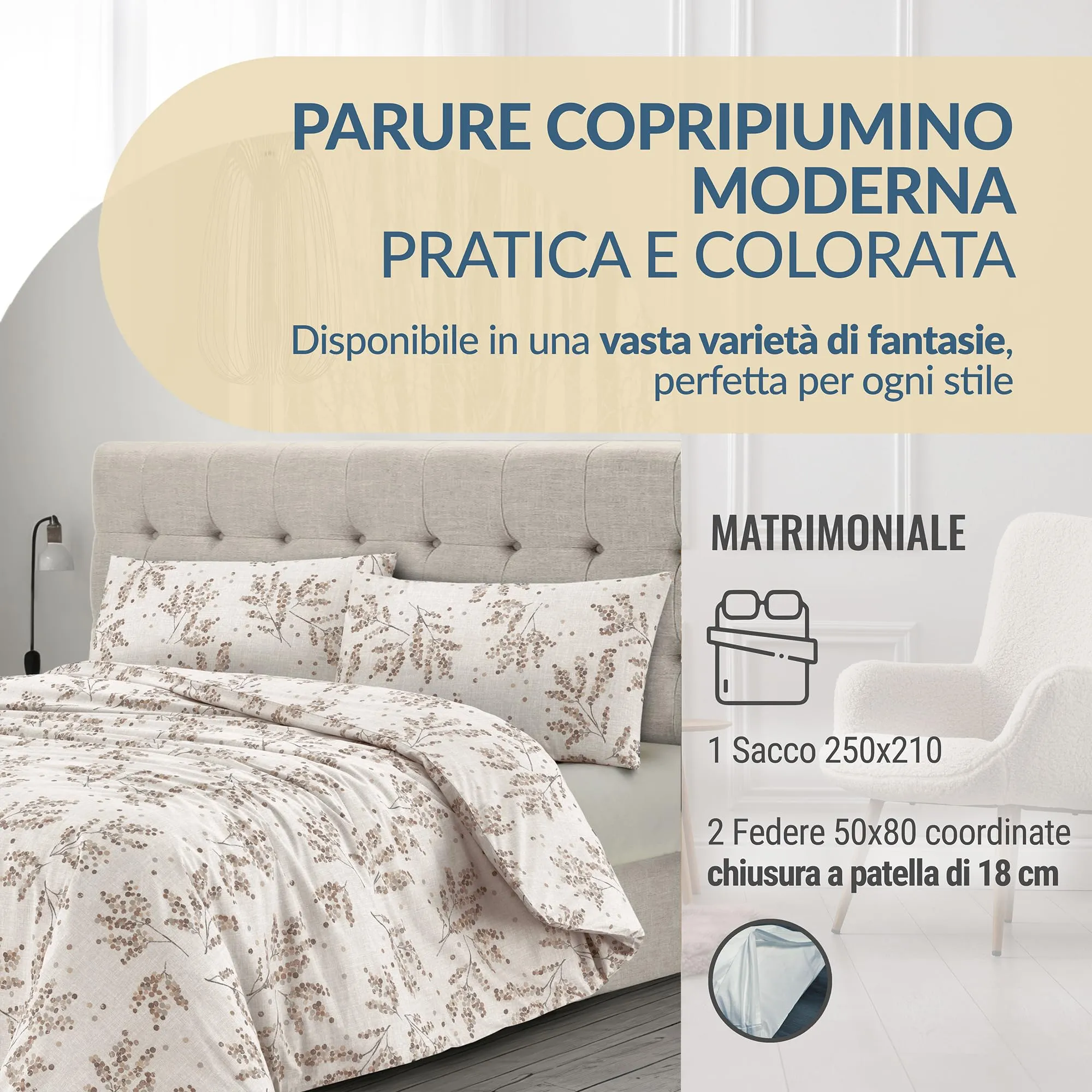 Dorian Home Copripiumino Matrimoniale in Cotone 250x210 cm con 2 Federe - immagine 2