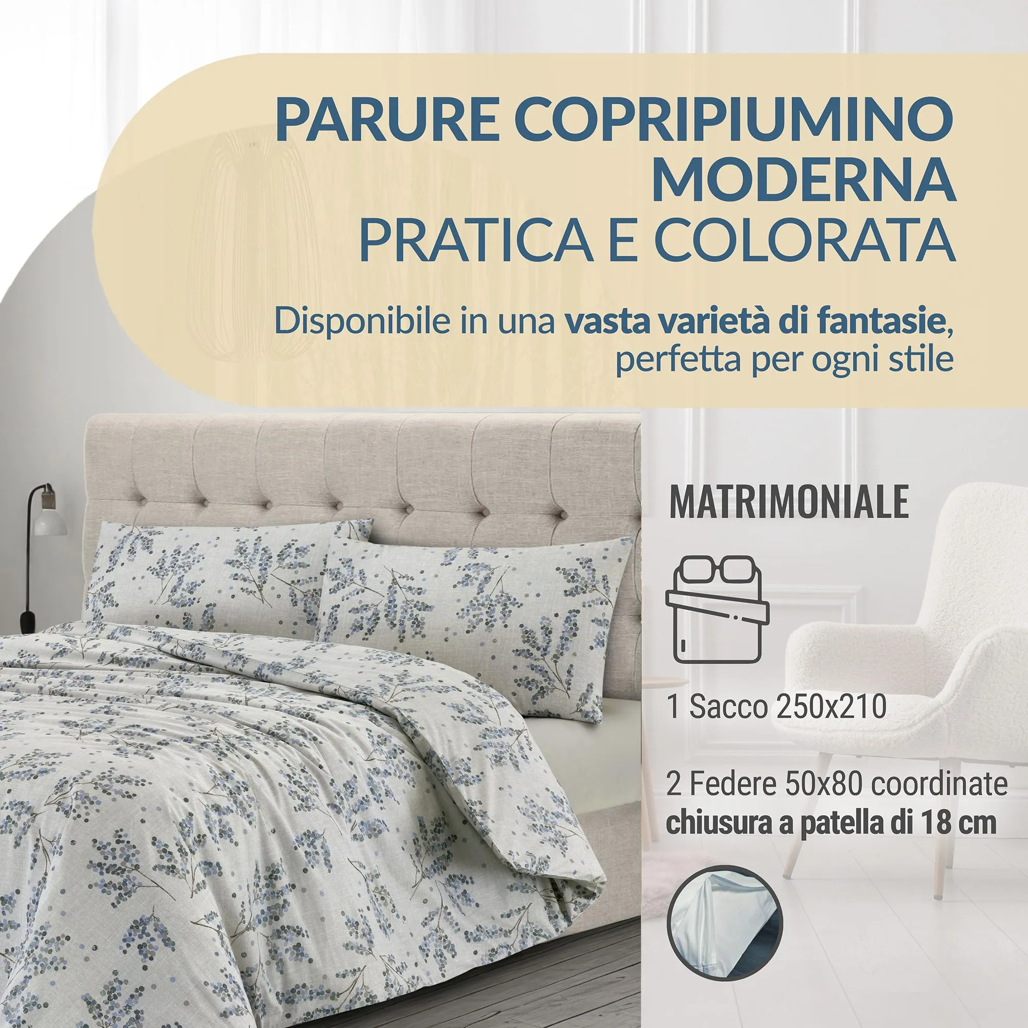 Dorian Home Copripiumino Matrimoniale in Cotone 250x210 cm con 2 Federe - immagine 2