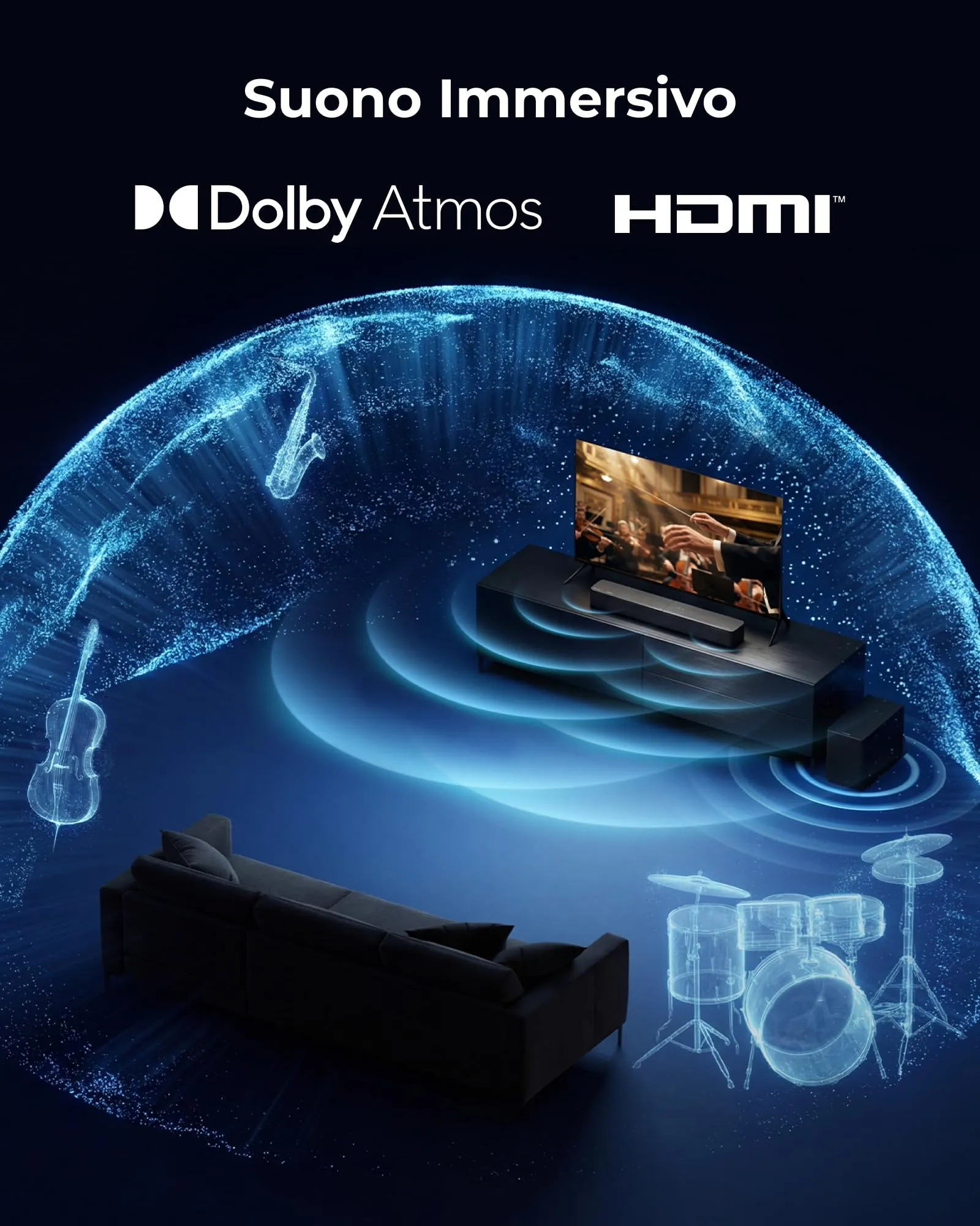 Ultimea Poseidon M40 2.1 Soundbar con Subwoofer Wireless, Dolby Atmos, VoiceMx, BassMx, 240W, App Control, HDMI eARC, Bluetooth 6.0, Modello 2026 - immagine 7