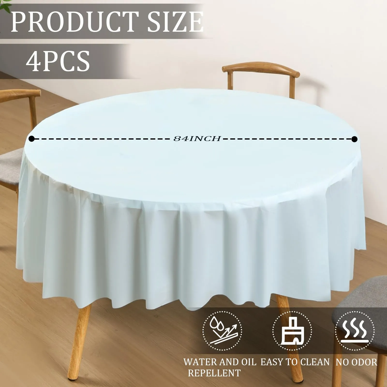 YAAVAAW Tovaglie in Plastica Blu Chiaro per Tavoli Rotondi, 213 cm, Confezione da 4 - immagine 2