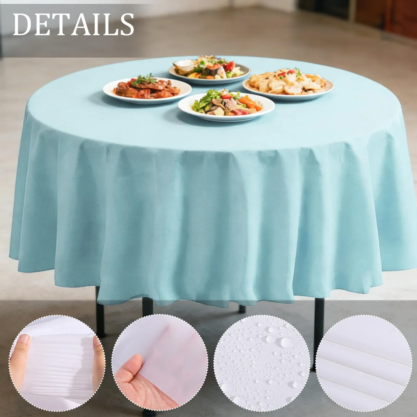 YAAVAAW Tovaglie in Plastica Blu Chiaro per Tavoli Rotondi, 213 cm, Confezione da 4 - immagine 3