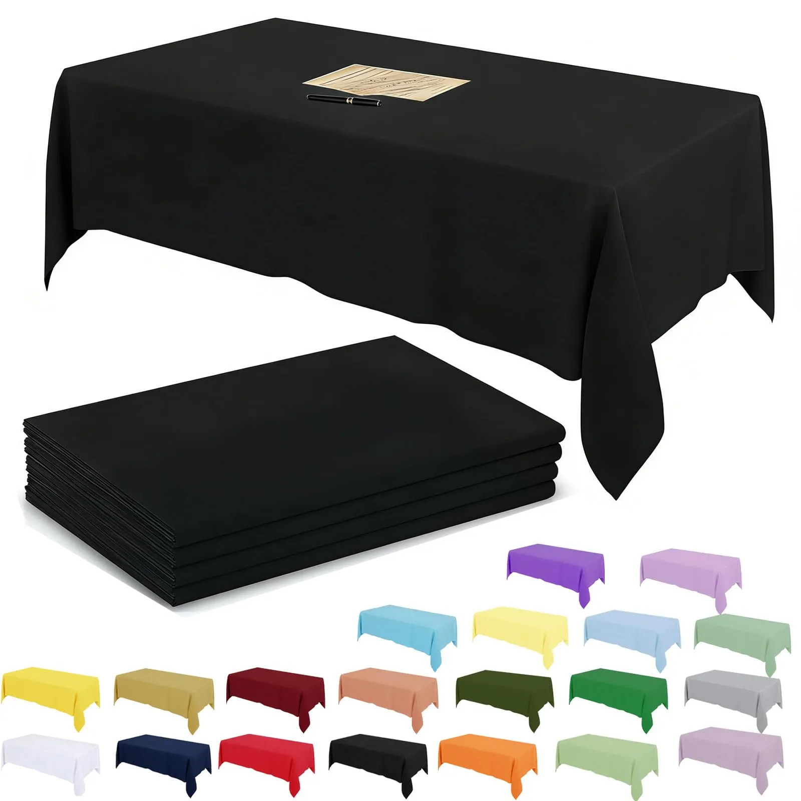 YAAVAAW Tovaglie in plastica nera per tavoli rettangolari, 137 x 274 cm, usa e getta, confezione da 4 pezzi - immagine 1