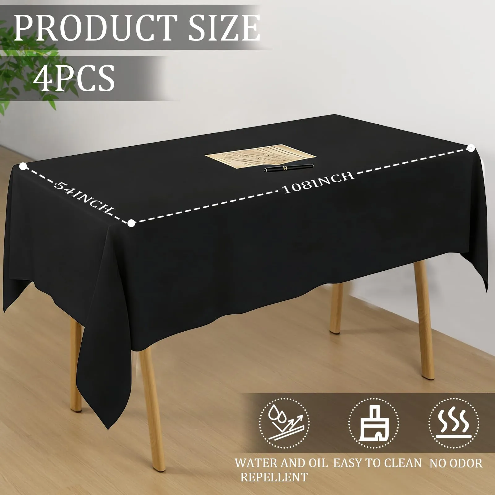 YAAVAAW Tovaglie in plastica nera per tavoli rettangolari, 137 x 274 cm, usa e getta, confezione da 4 pezzi - immagine 2