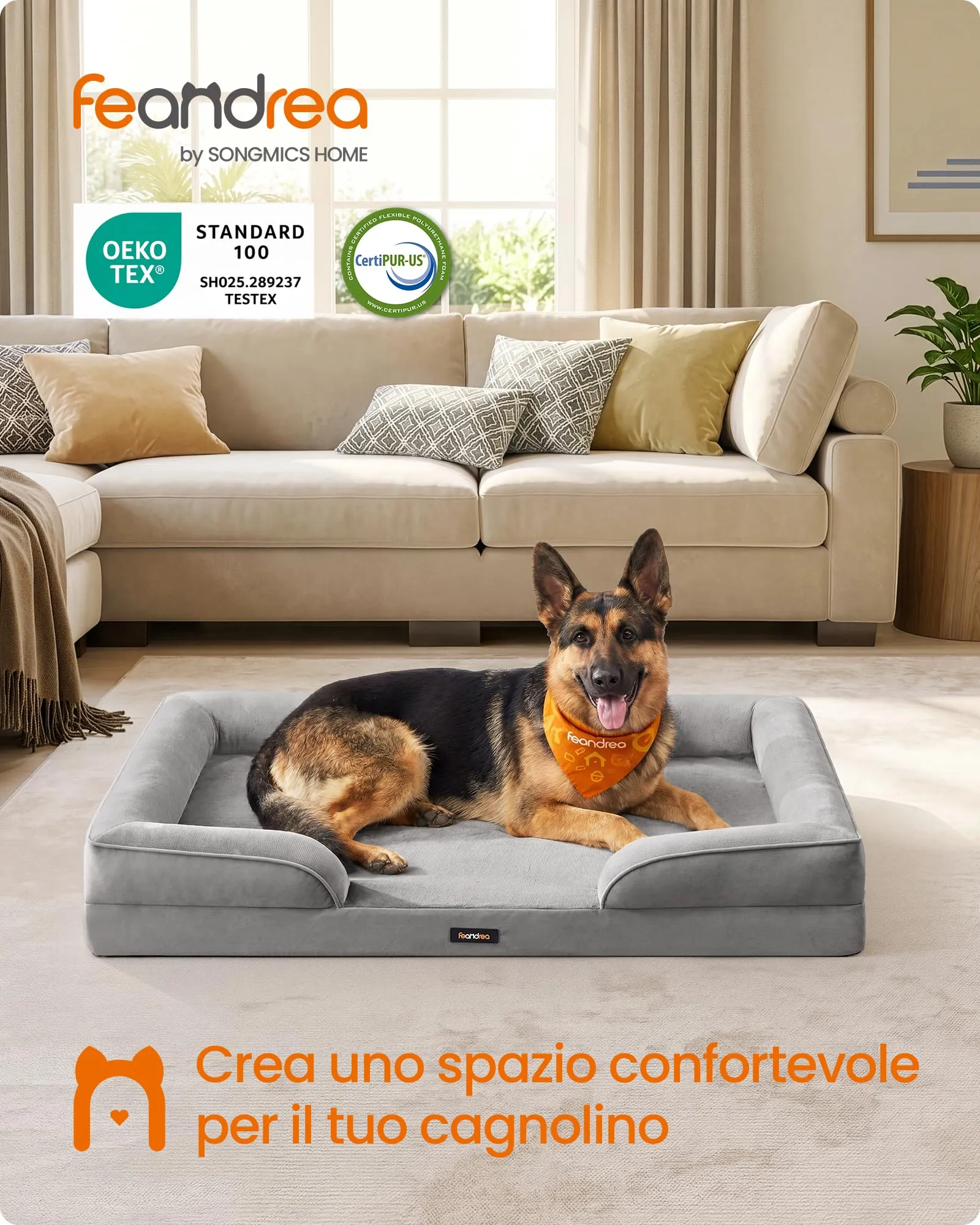 Feandrea Cuccia Ortopedica per Cani in Flanella, 122 x 85 x 17 cm - immagine 2