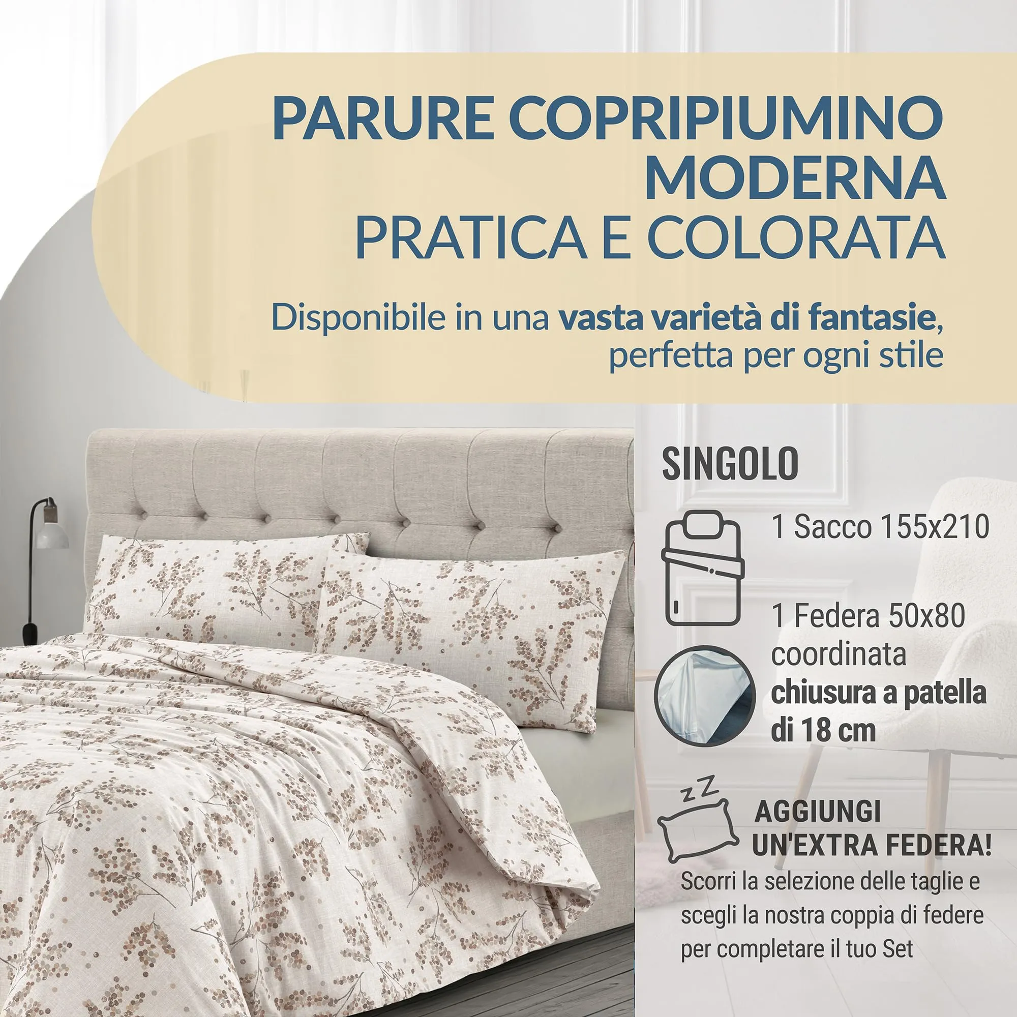 Dorian Home Copripiumino Singolo in Cotone 155x210 cm con Federa - immagine 2