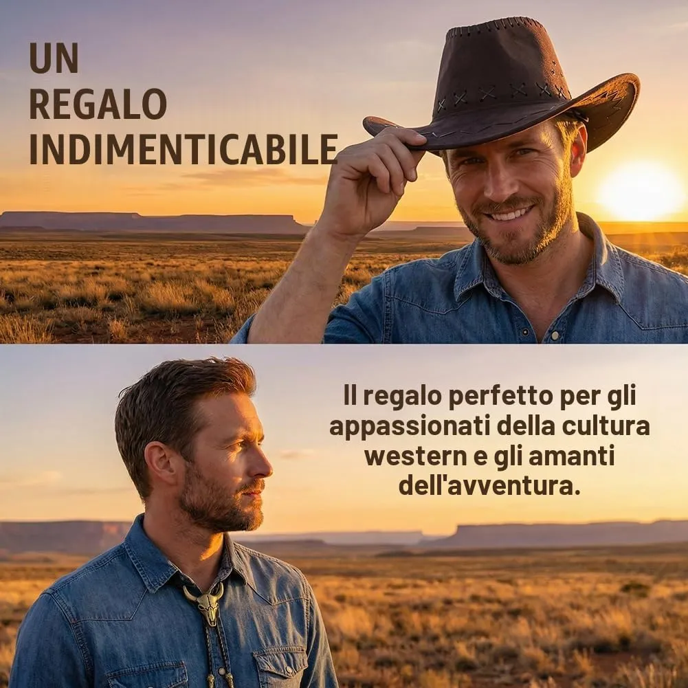 WFKKMEQ Costume da Cowboy, Set 4 Pezzi con Cappello, Bandana, Collana e Distintivo (Marrone) - immagine 4