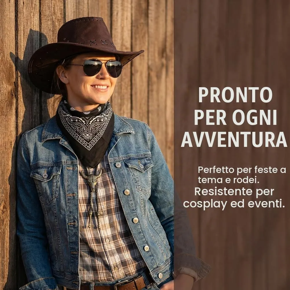 WFKKMEQ Costume da Cowboy, Set 4 Pezzi con Cappello, Bandana, Collana e Distintivo (Marrone) - immagine 5