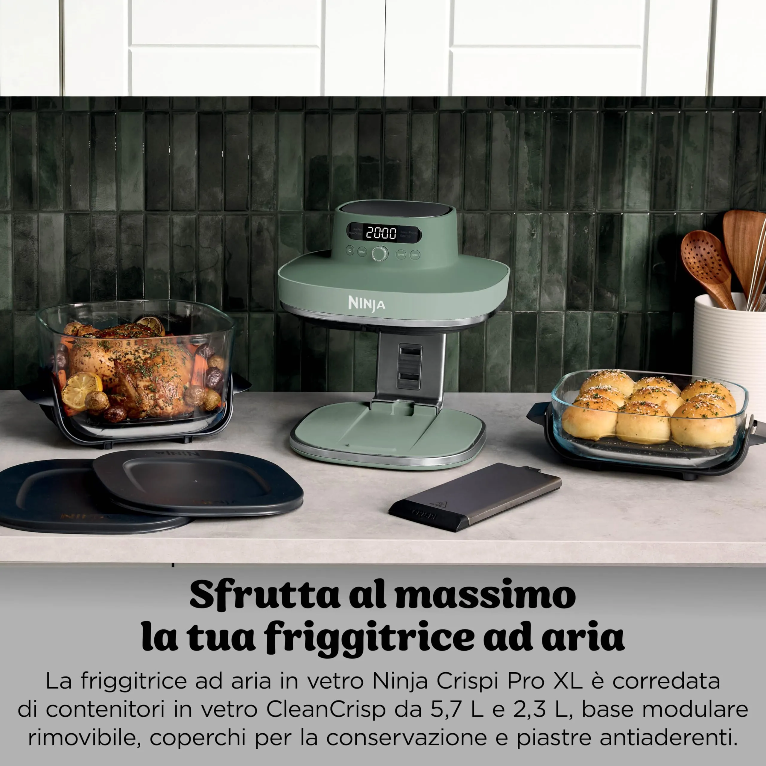 Ninja CRISPi PRO XL Friggitrice ad Aria in Vetro 5,7L + 2,3L, Verde Muschio - immagine 4