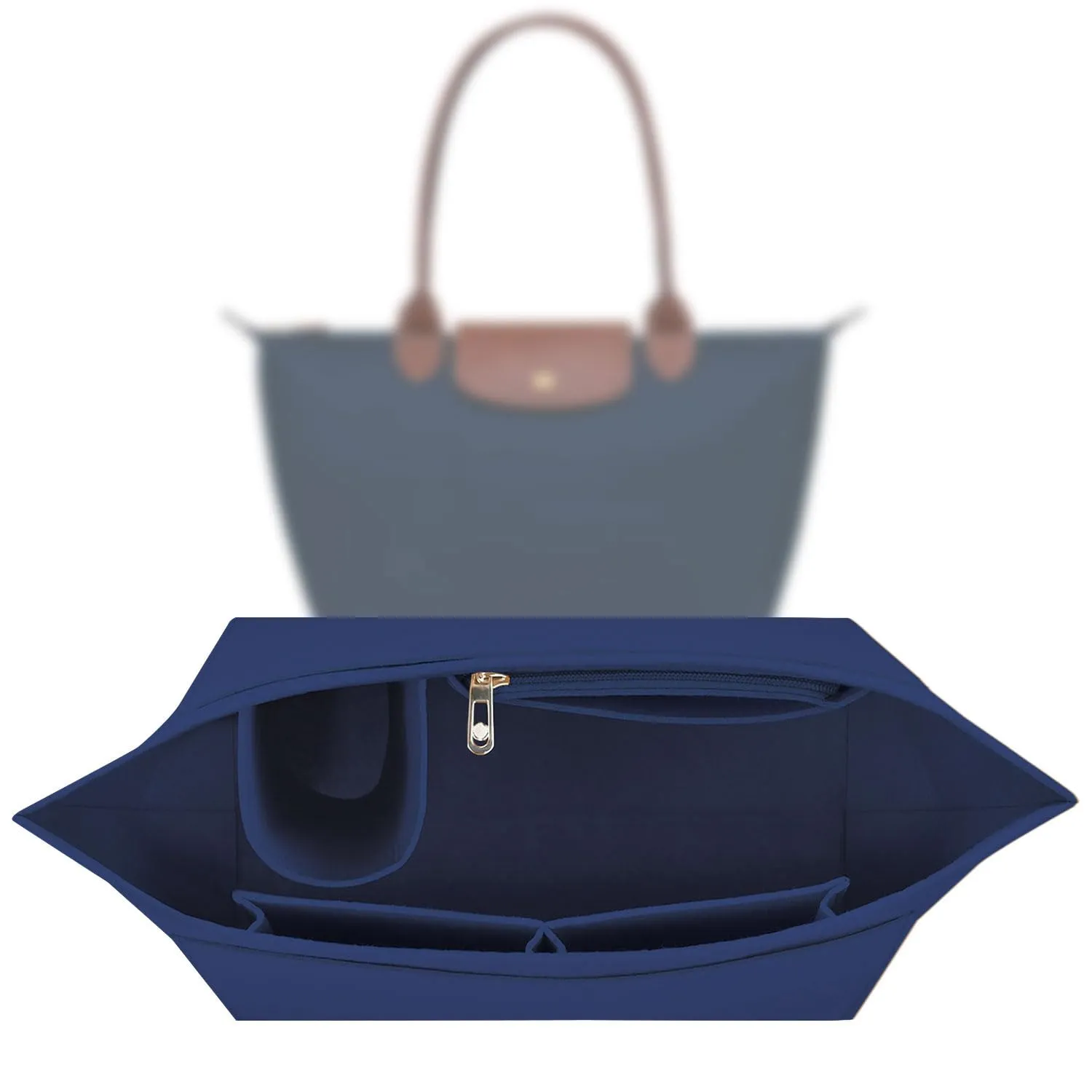 Sunshine smile Organizer in feltro per Longchamp Le Pliage M, Beige - immagine 1