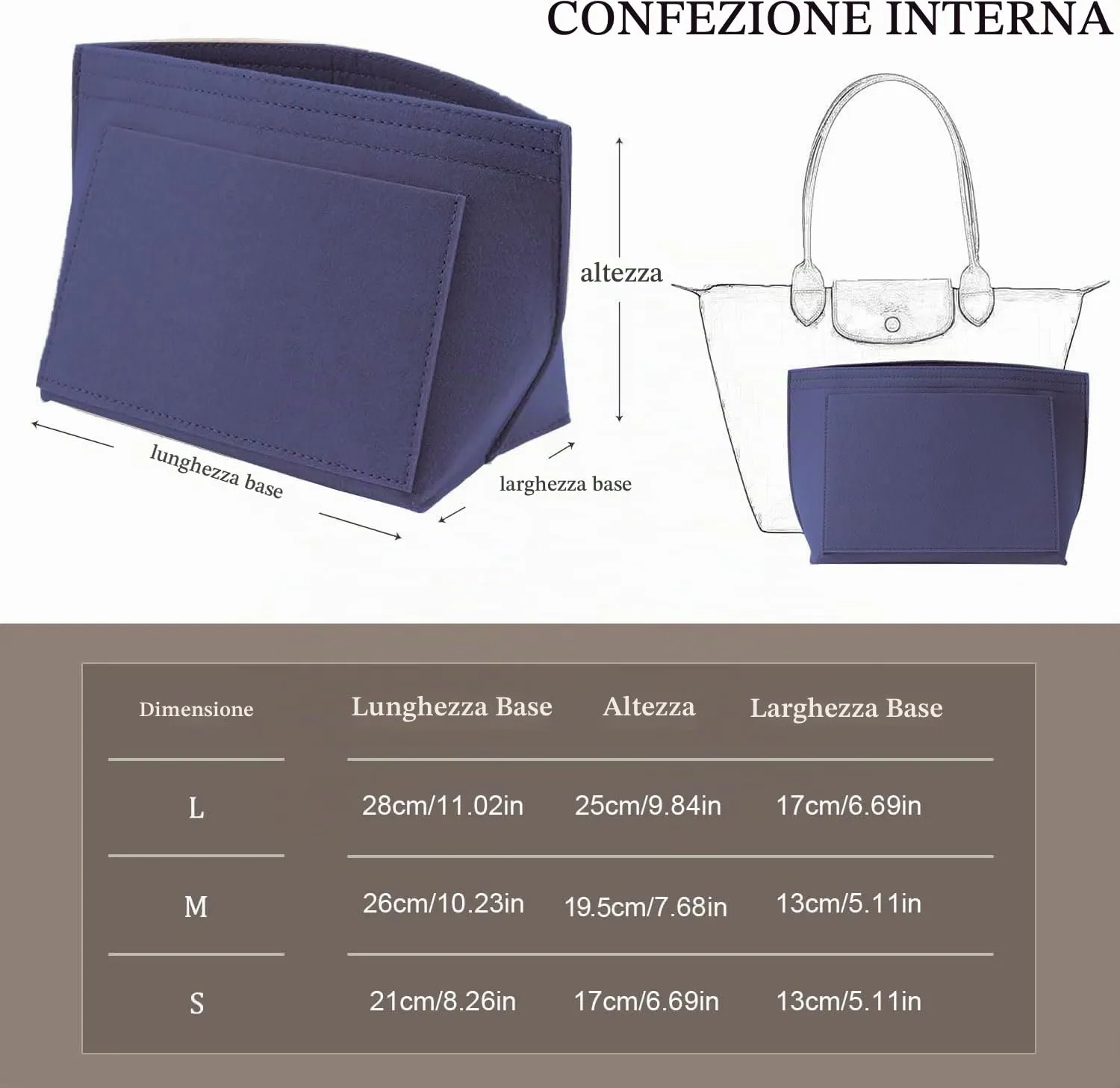 Sunshine smile Organizer in feltro per Longchamp Le Pliage M, Beige - immagine 2
