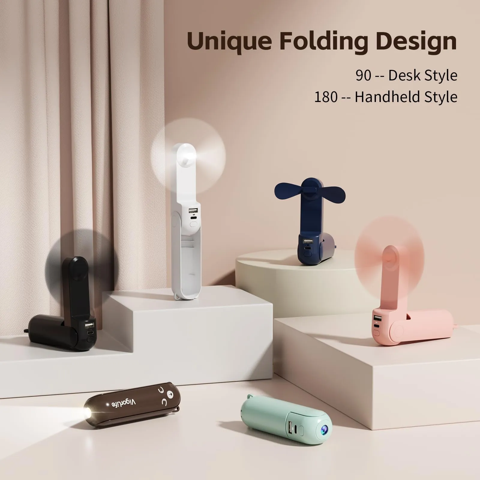 Morelax Mini Ventilatore a Mano 3 in 1, 2000 mAh, Ricaricabile USB, Powerbank e Torcia, Bianco - immagine 3