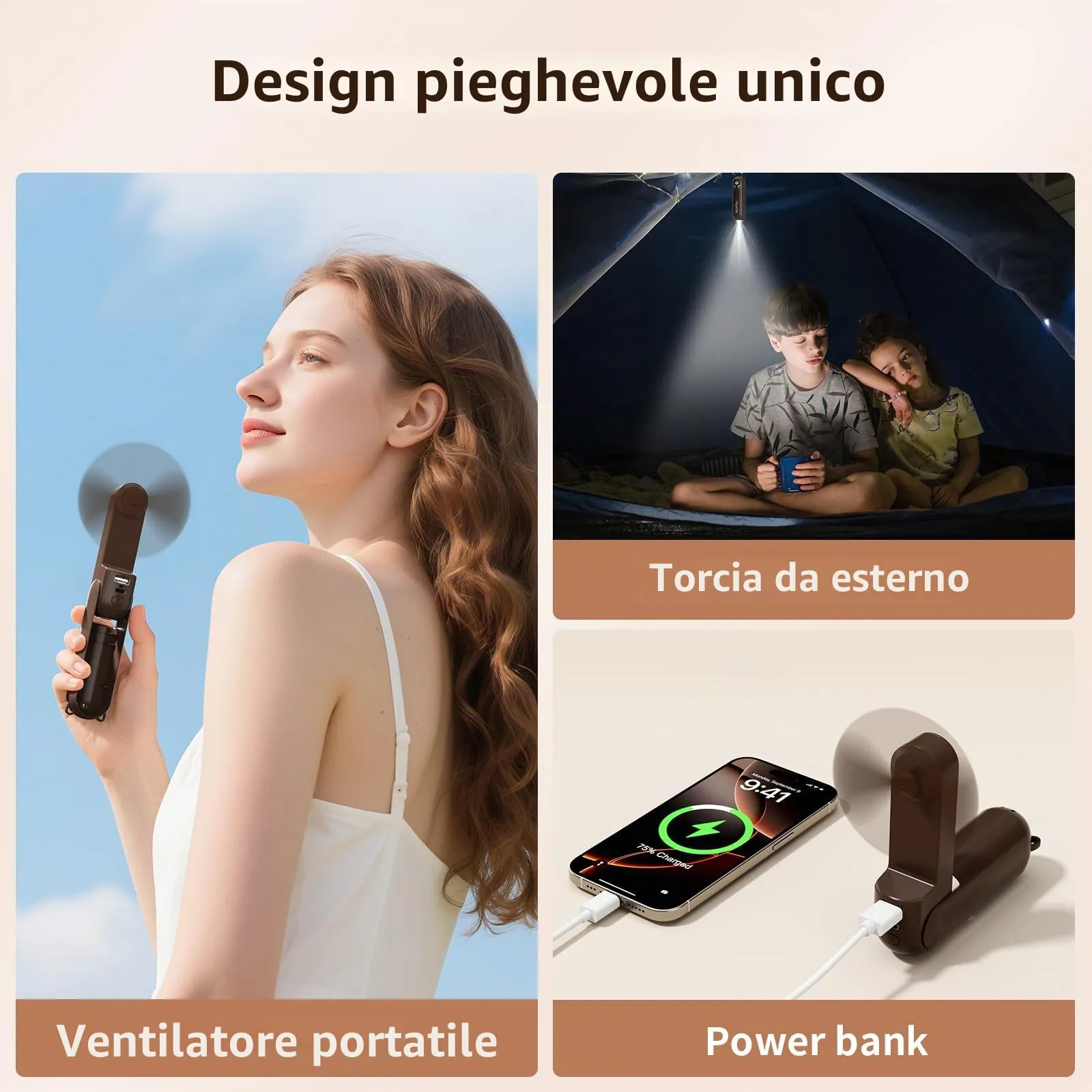 Morelax Mini Ventilatore a Mano 3 in 1, 2000 mAh, Ricaricabile USB, Powerbank e Torcia, Bianco - immagine 4