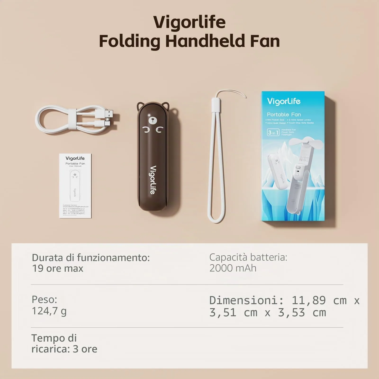 Morelax Mini Ventilatore a Mano 3 in 1, 2000 mAh, Ricaricabile USB, Powerbank e Torcia, Bianco - immagine 9