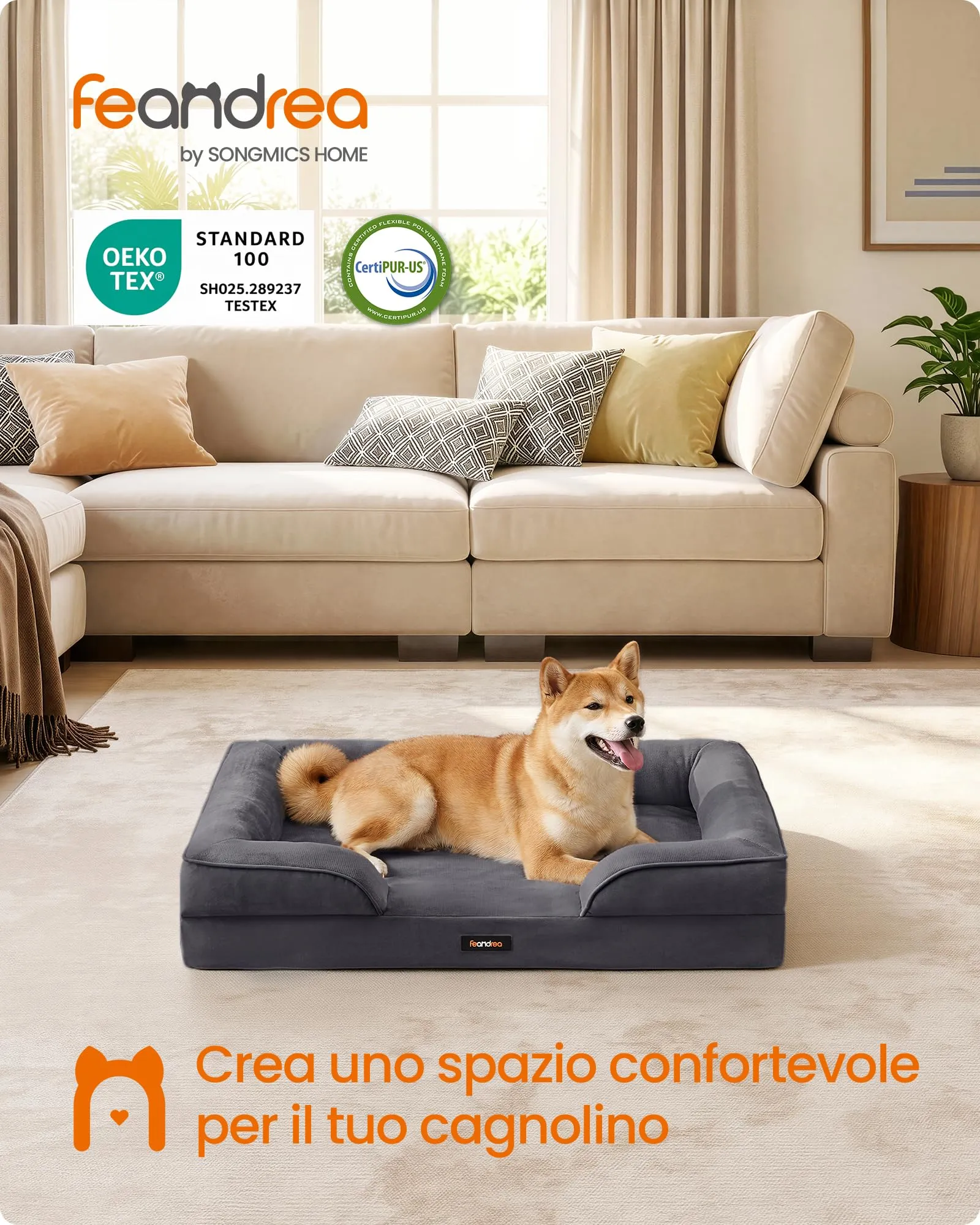 Feandrea Cuccia Ortopedica per Cani in Flanella, 89 x 63 x 16 cm - immagine 2