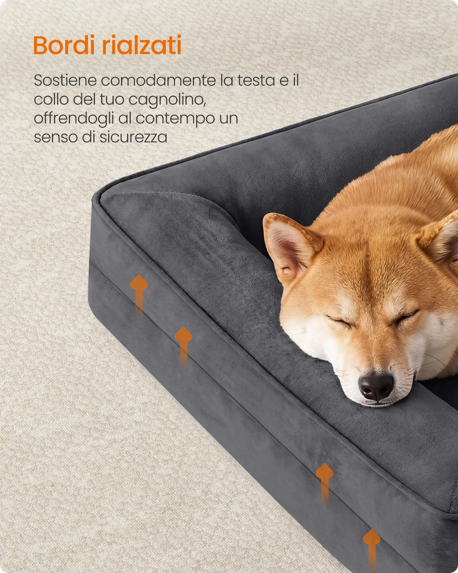 Feandrea Cuccia Ortopedica per Cani in Flanella, 89 x 63 x 16 cm - immagine 4