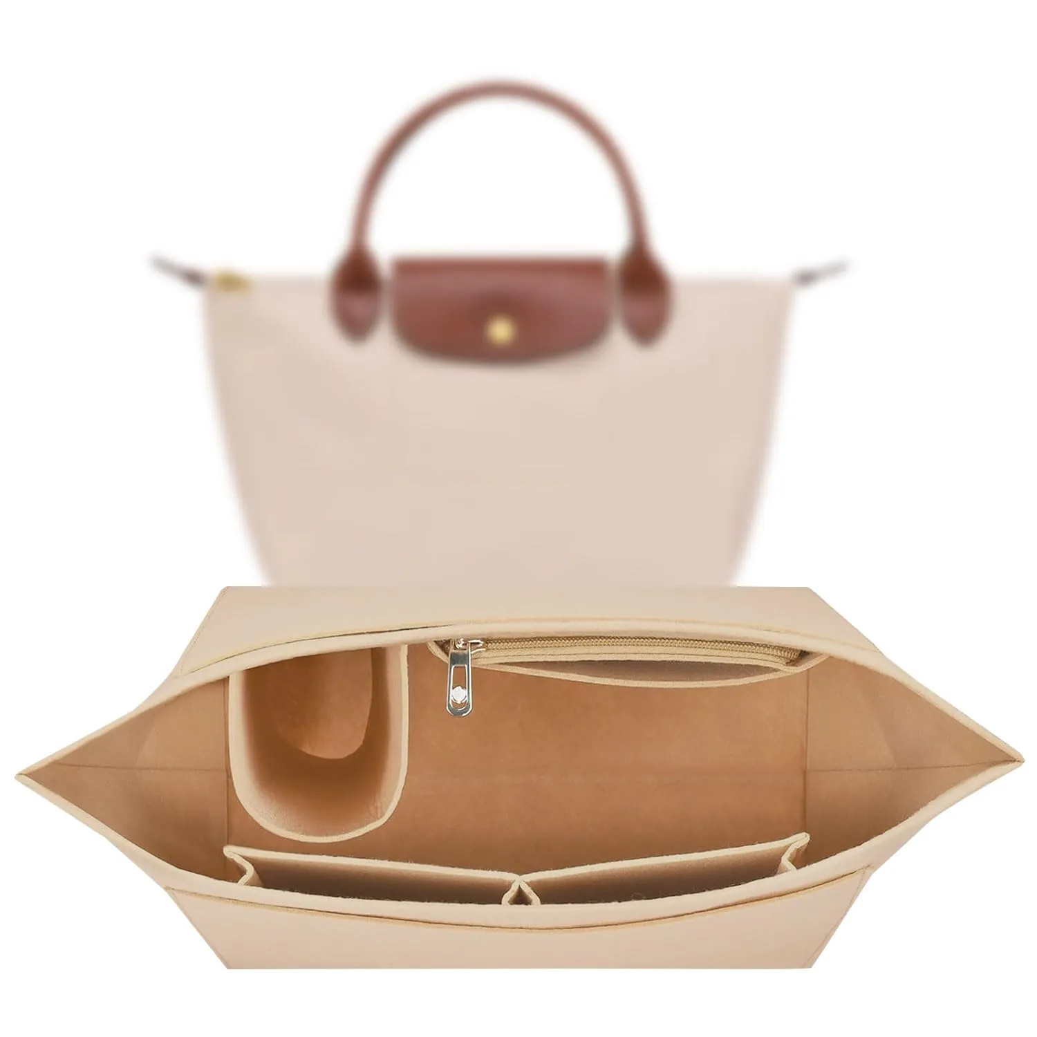 Sunshine smile Felt Organizer for Longchamp Le Pliage S, Beige - immagine 1