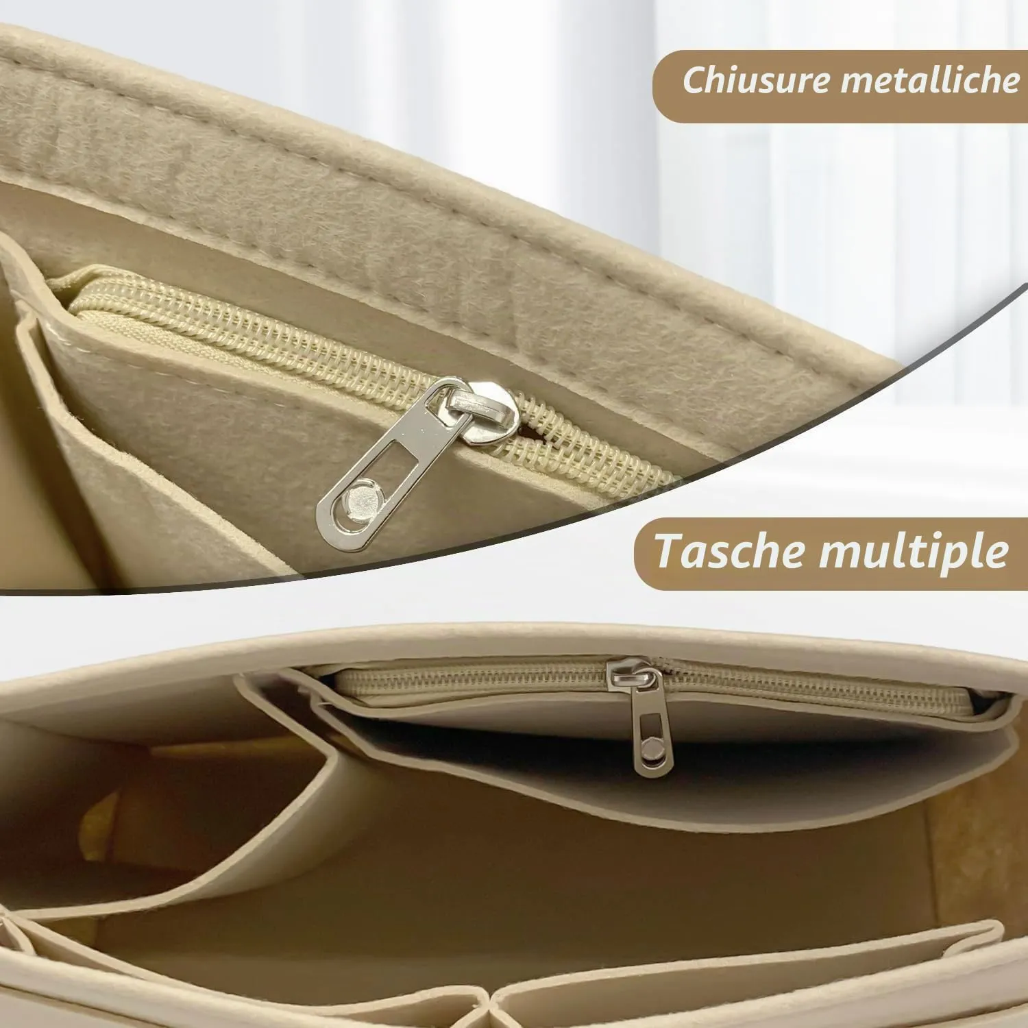 Sunshine smile Felt Organizer for Longchamp Le Pliage S, Beige - immagine 3