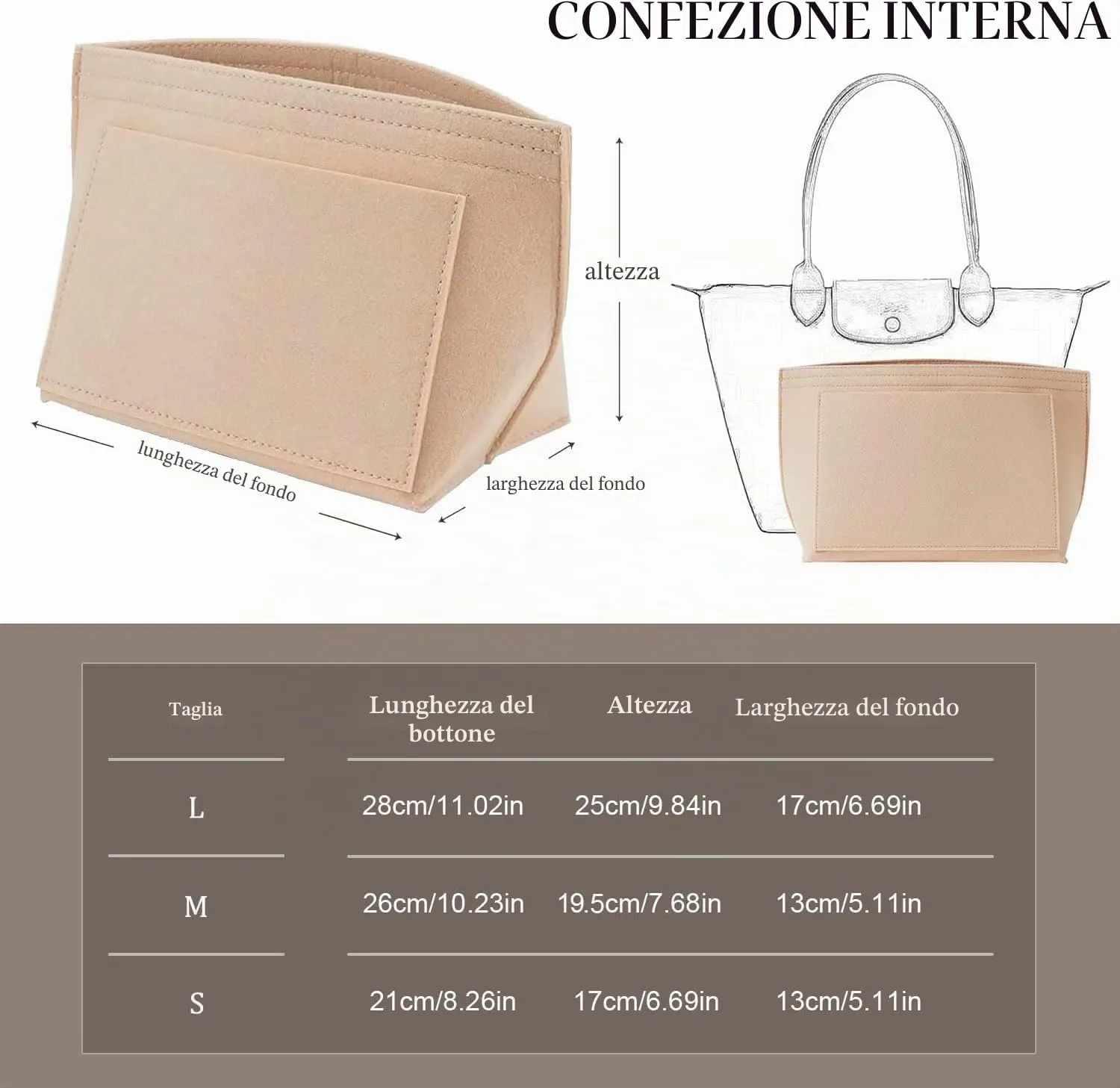 Sunshine smile Organizer in Feltro Beige per Longchamp Le Pliage L - immagine 2